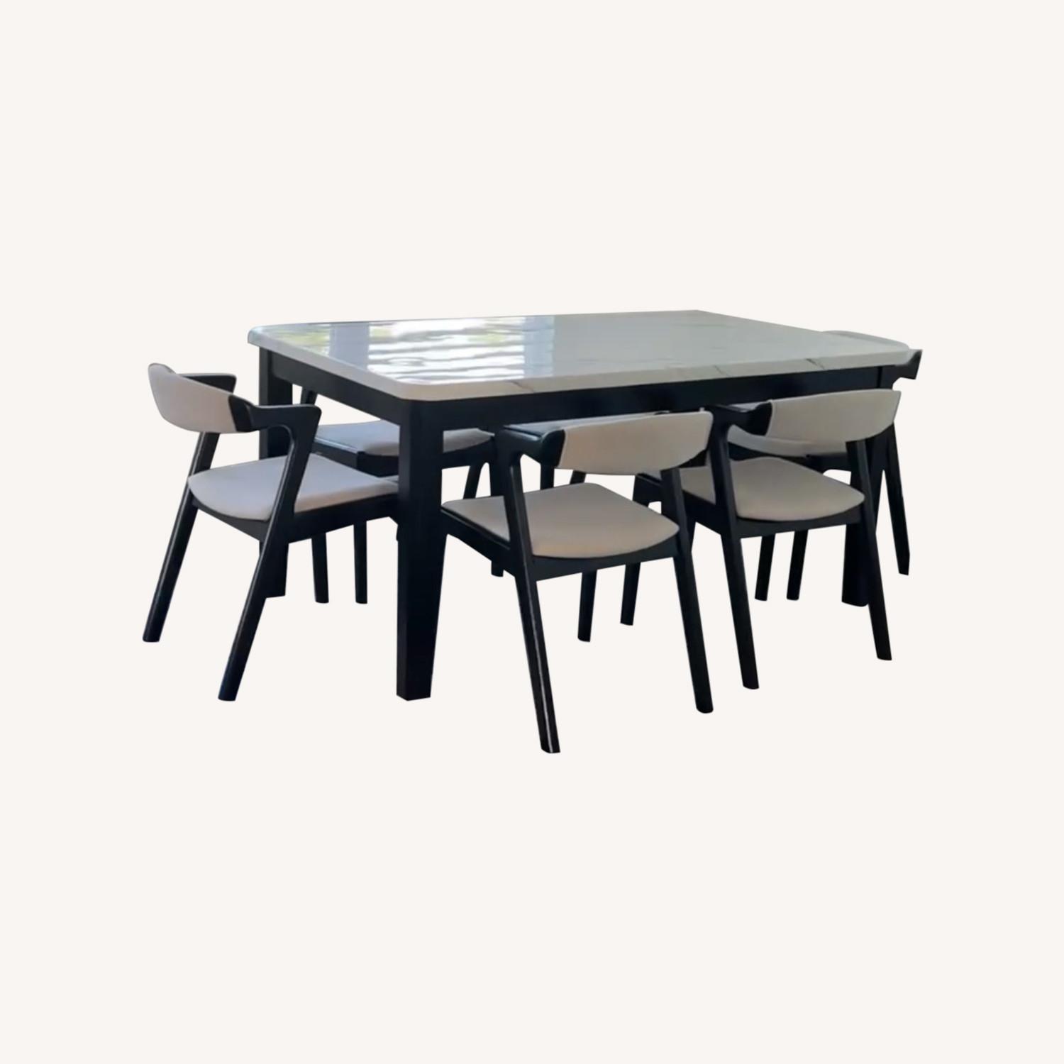 White and Dark Brown Marble Table and Chair Set - image-0