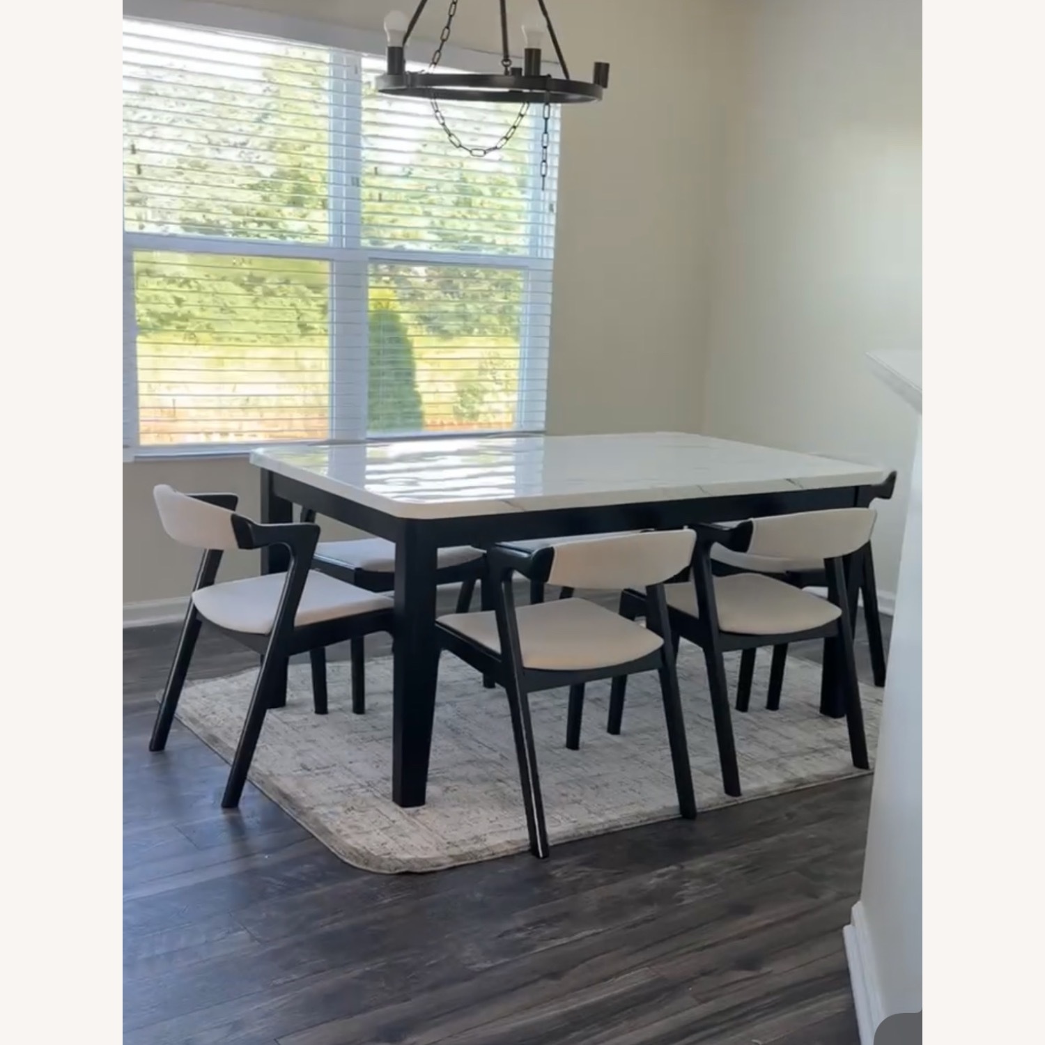 White and Dark Brown Marble Table and Chair Set - image-2