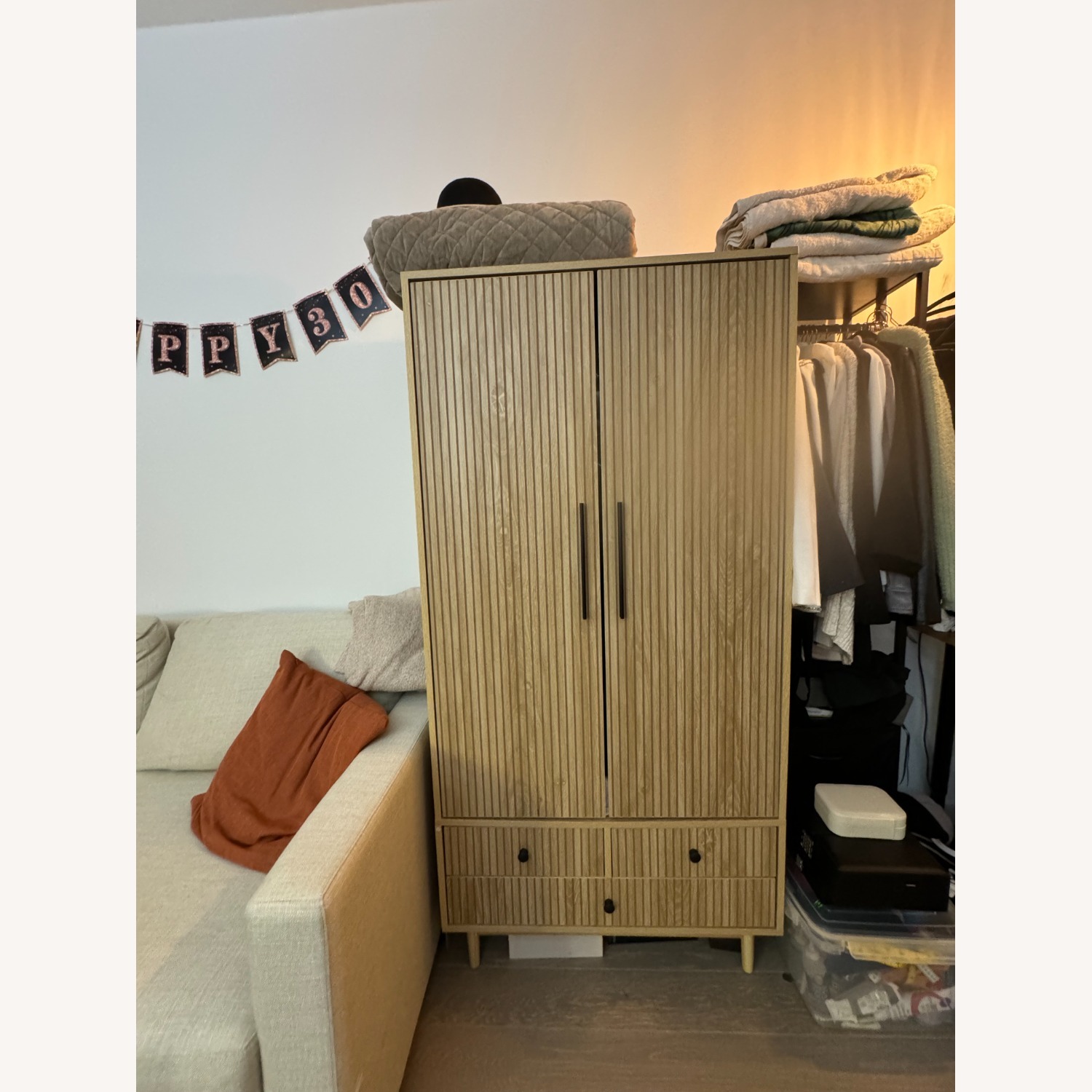 Armoire Wardrobe Closet (Natural) - image-7