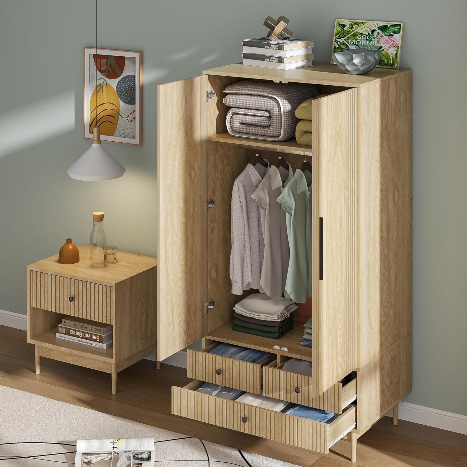 Armoire Wardrobe Closet (Natural) - image-2