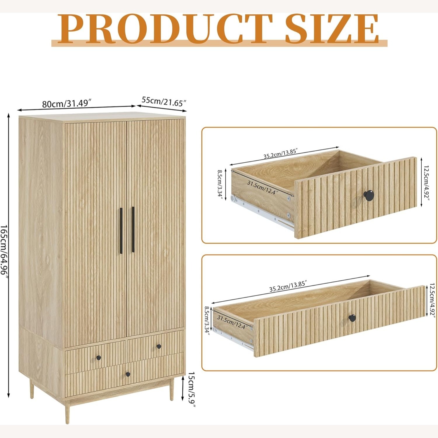 Armoire Wardrobe Closet (Natural) - image-4