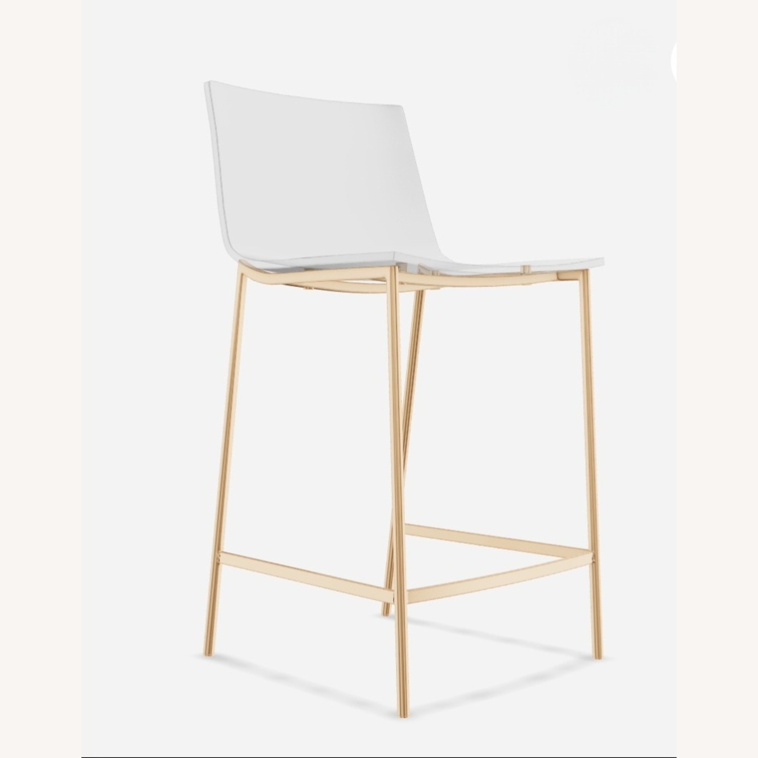 2 CB2 Chiaro Clear Acrylic Stools with Gold Legs - image-5