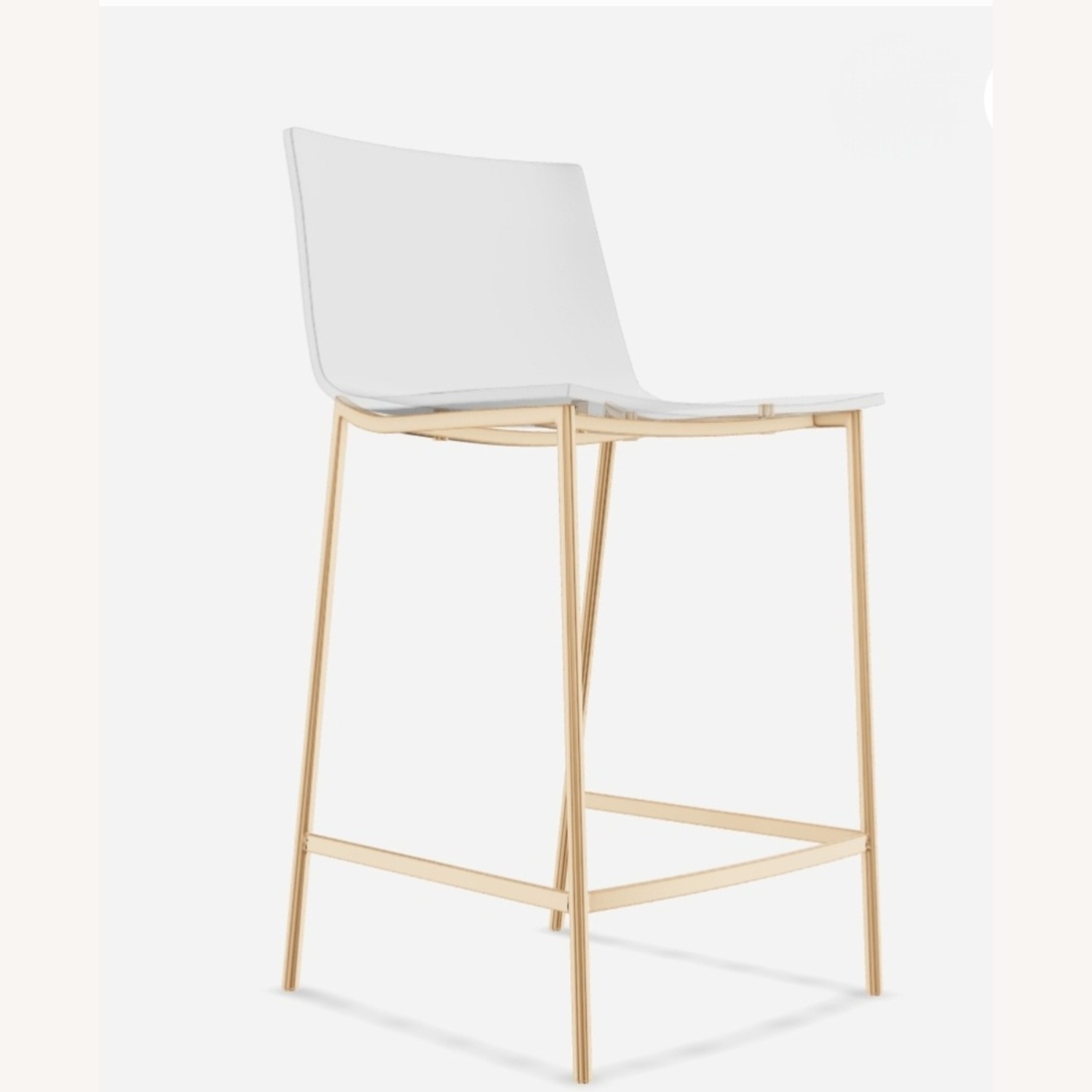 2 CB2 Chiaro Clear Acrylic Stools with Gold Legs - image-1
