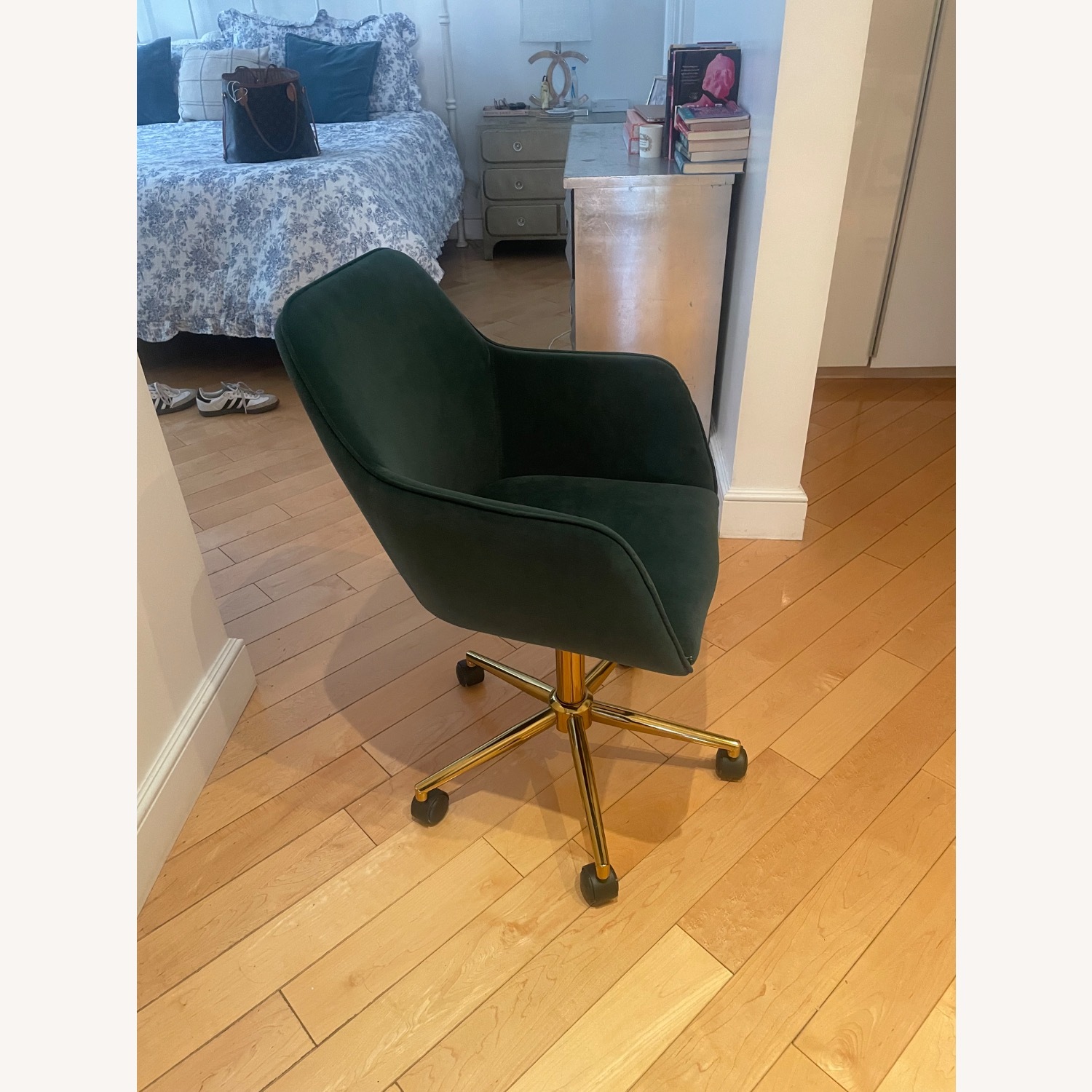 CB2 Green Velvet Office Chair - image-3