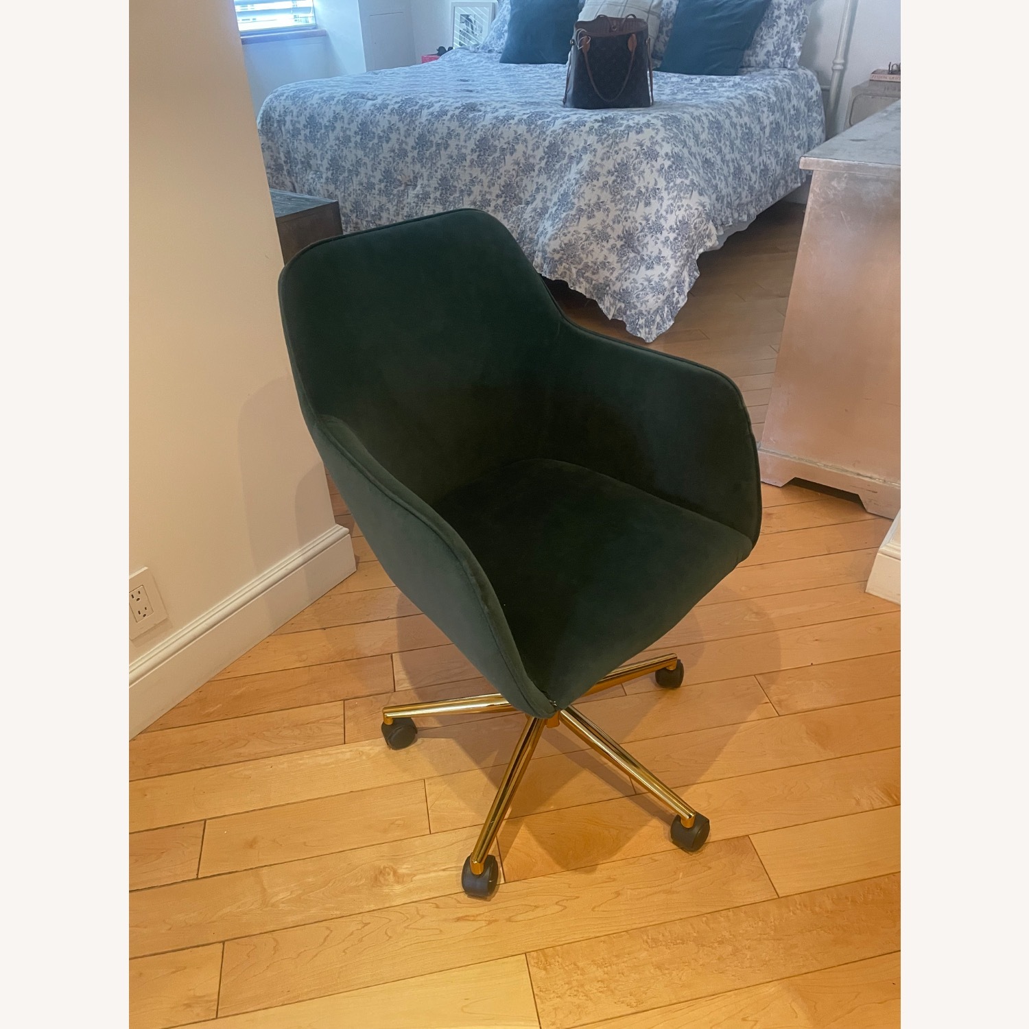 CB2 Green Velvet Office Chair - image-5
