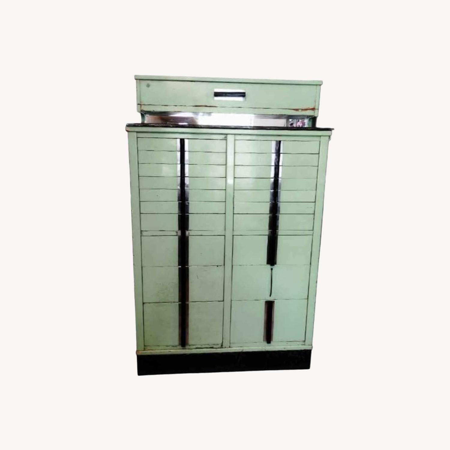1930s Lt Green Wood 20 Drawer Dental Cabinet - image-0