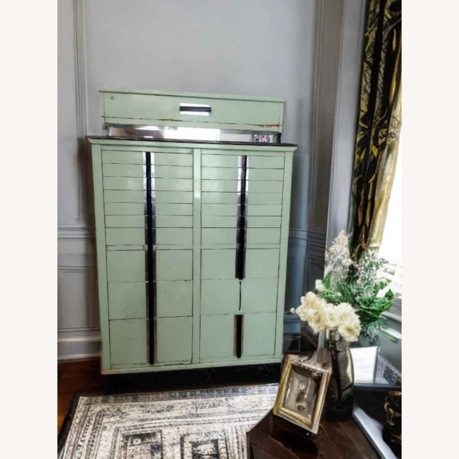 1930s Lt Green Wood 20 Drawer Dental Cabinet - image-2