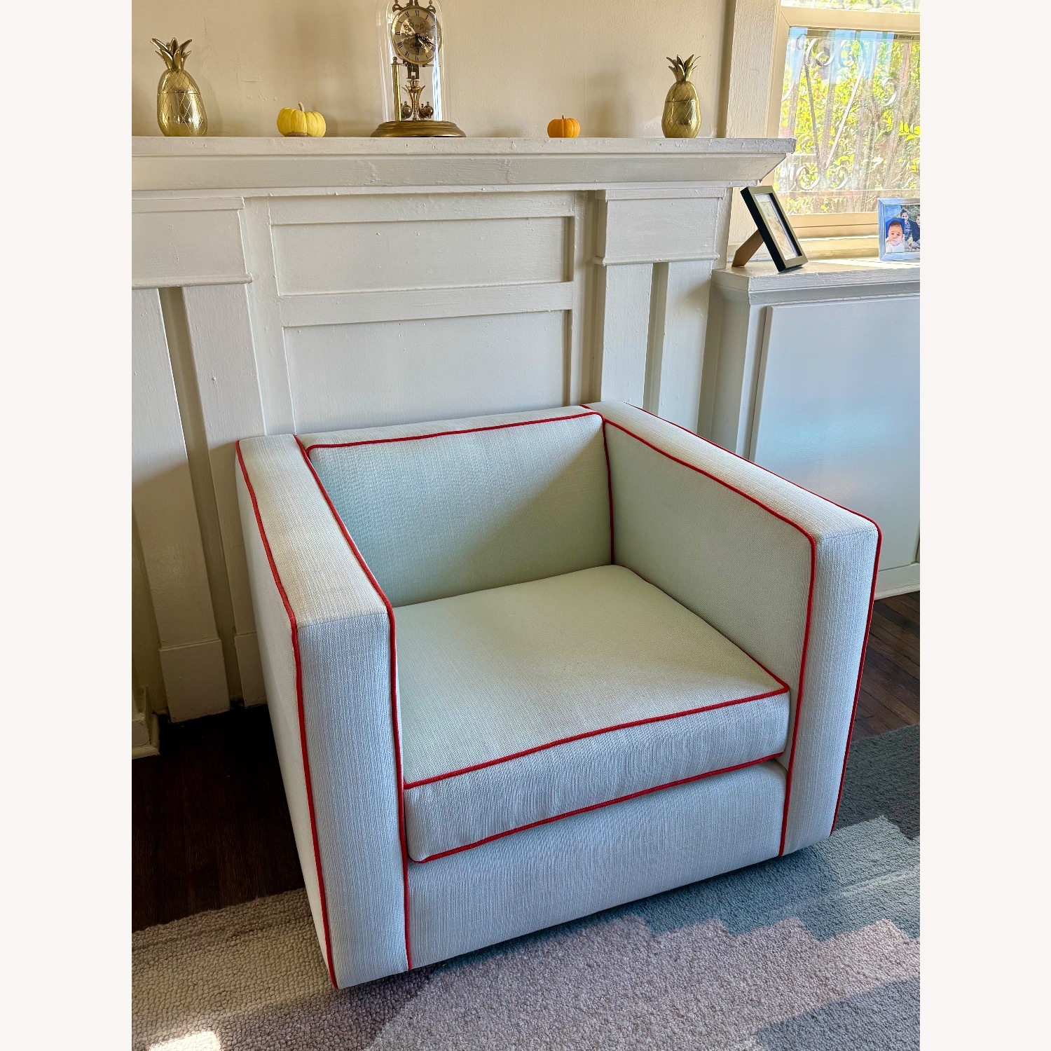 CB2 Club Chair Blue Fabric Armchair - image-3