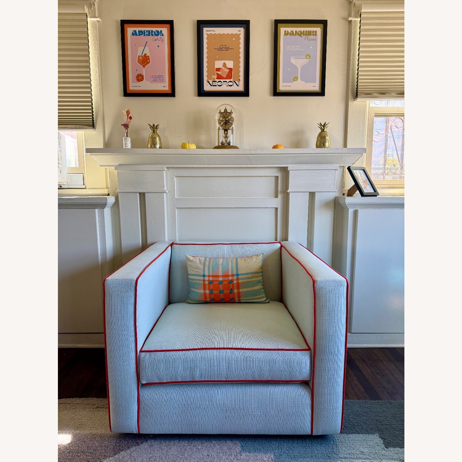 CB2 Club Chair Blue Fabric Armchair - image-1