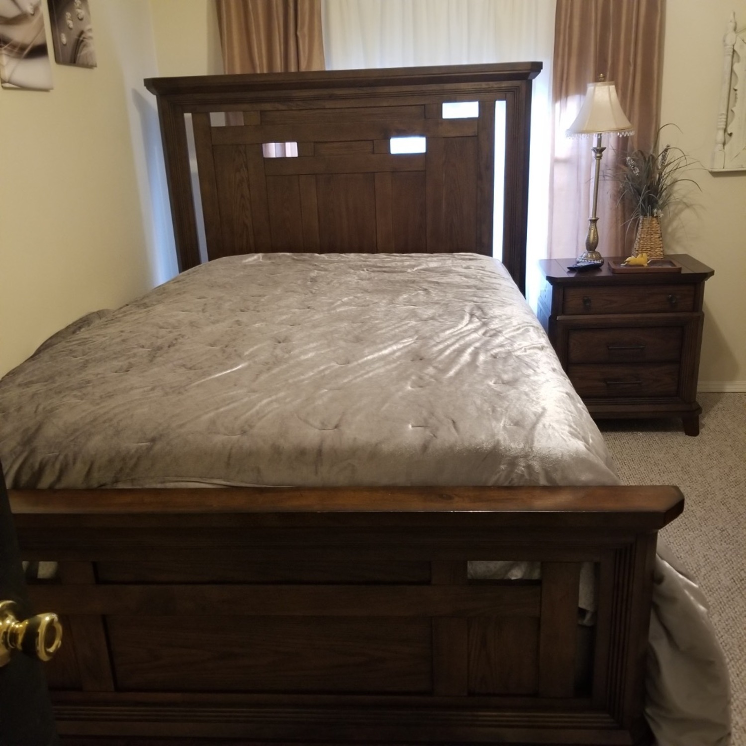 Raymour & Flanigan Dark Brown Wood Queen Bed Frame - image-1