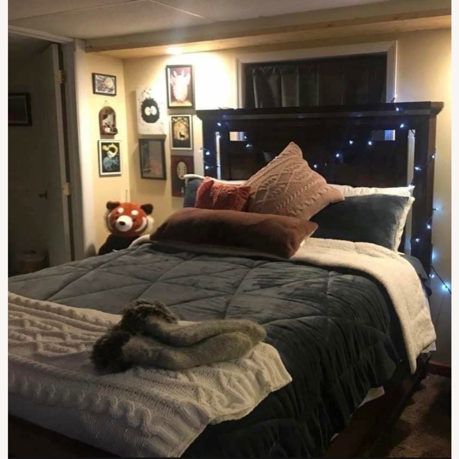 Raymour & Flanigan Dark Brown Wood Queen Bed Frame - image-5