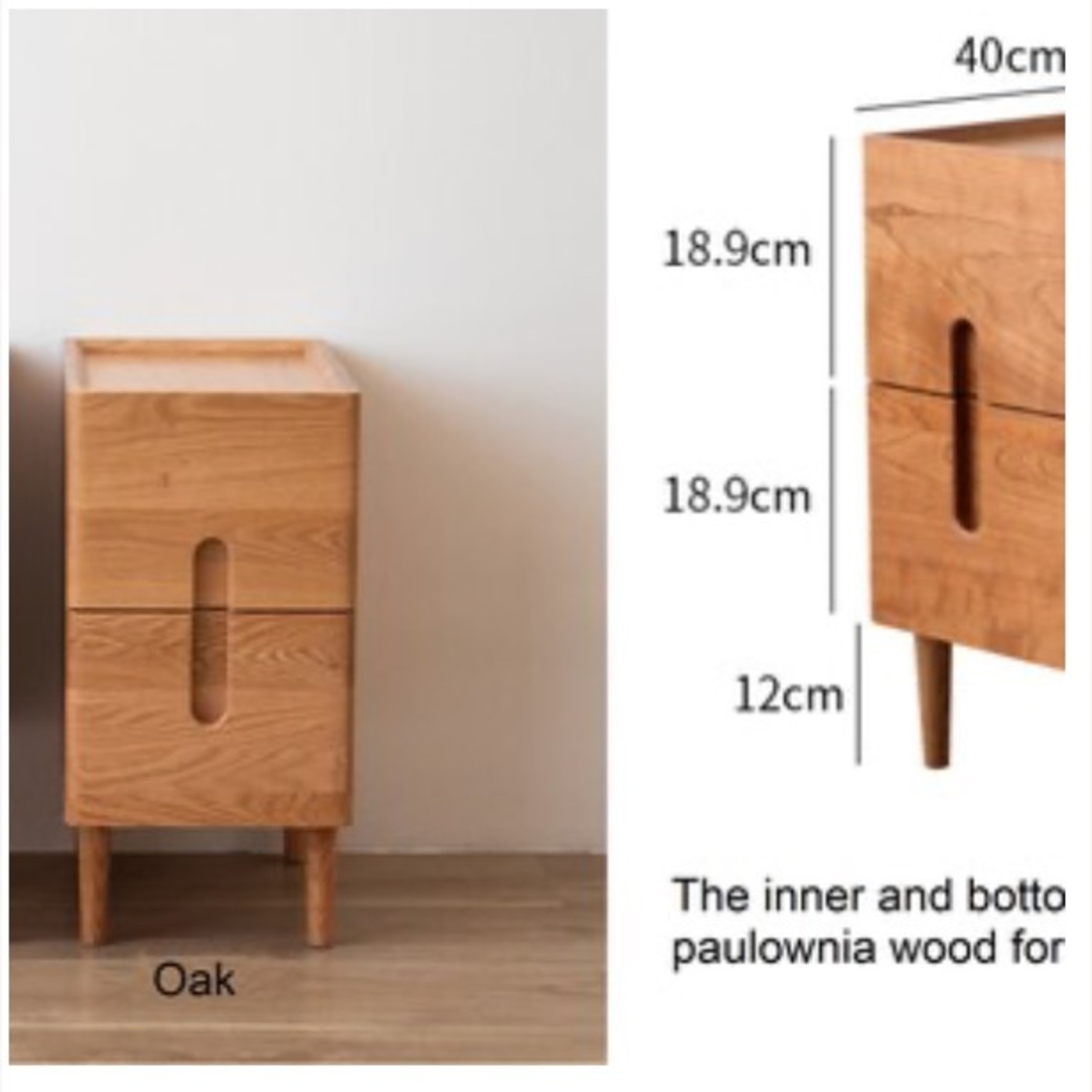 Custom Oak Wooden Nightstands (Set of 2) - image-2