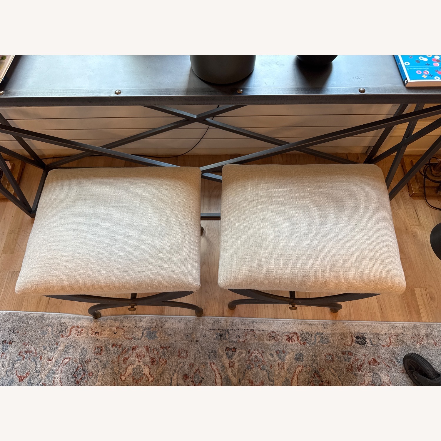Restoration Hardware Metal Fabric Stool - image-5