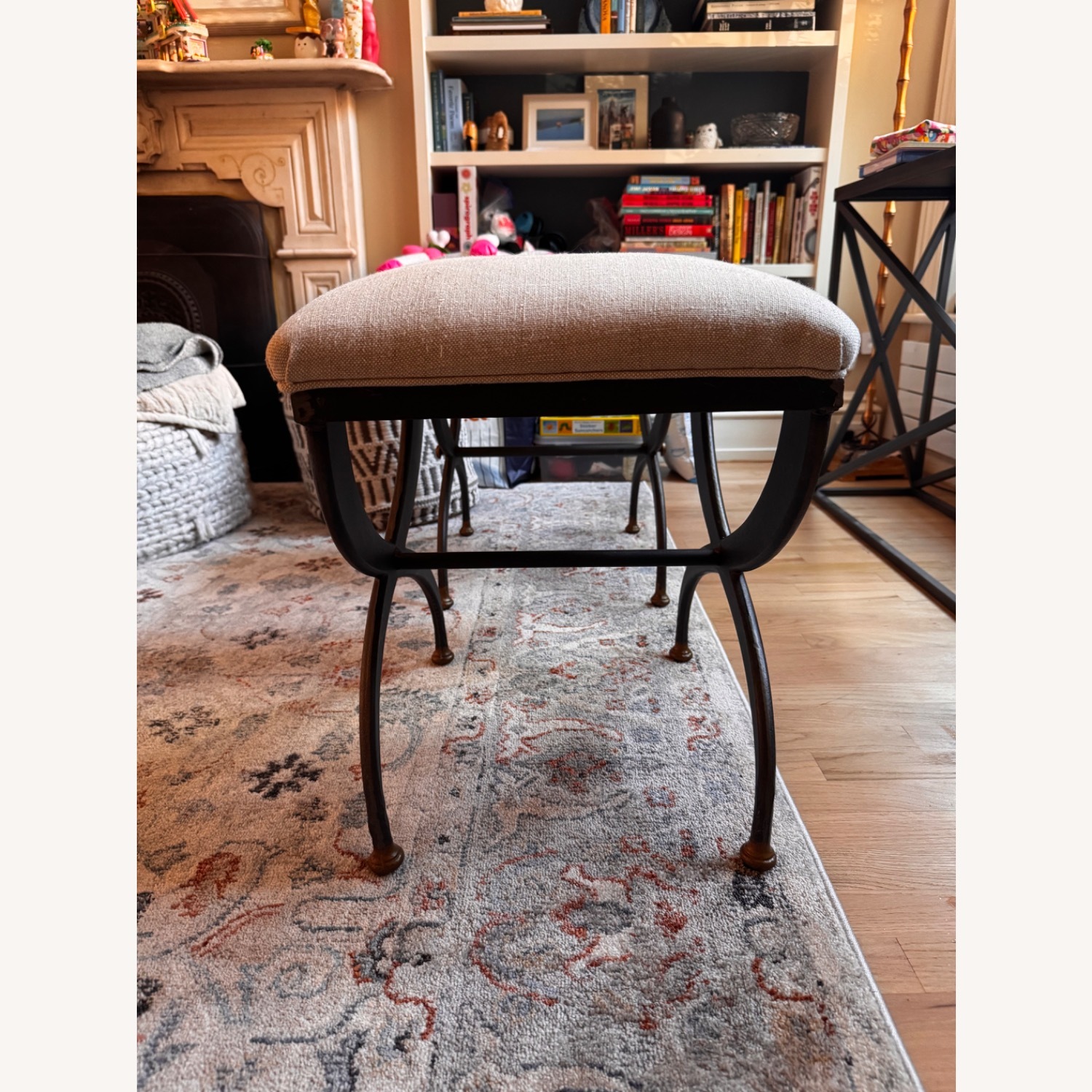 Restoration Hardware Metal Fabric Stool - image-1