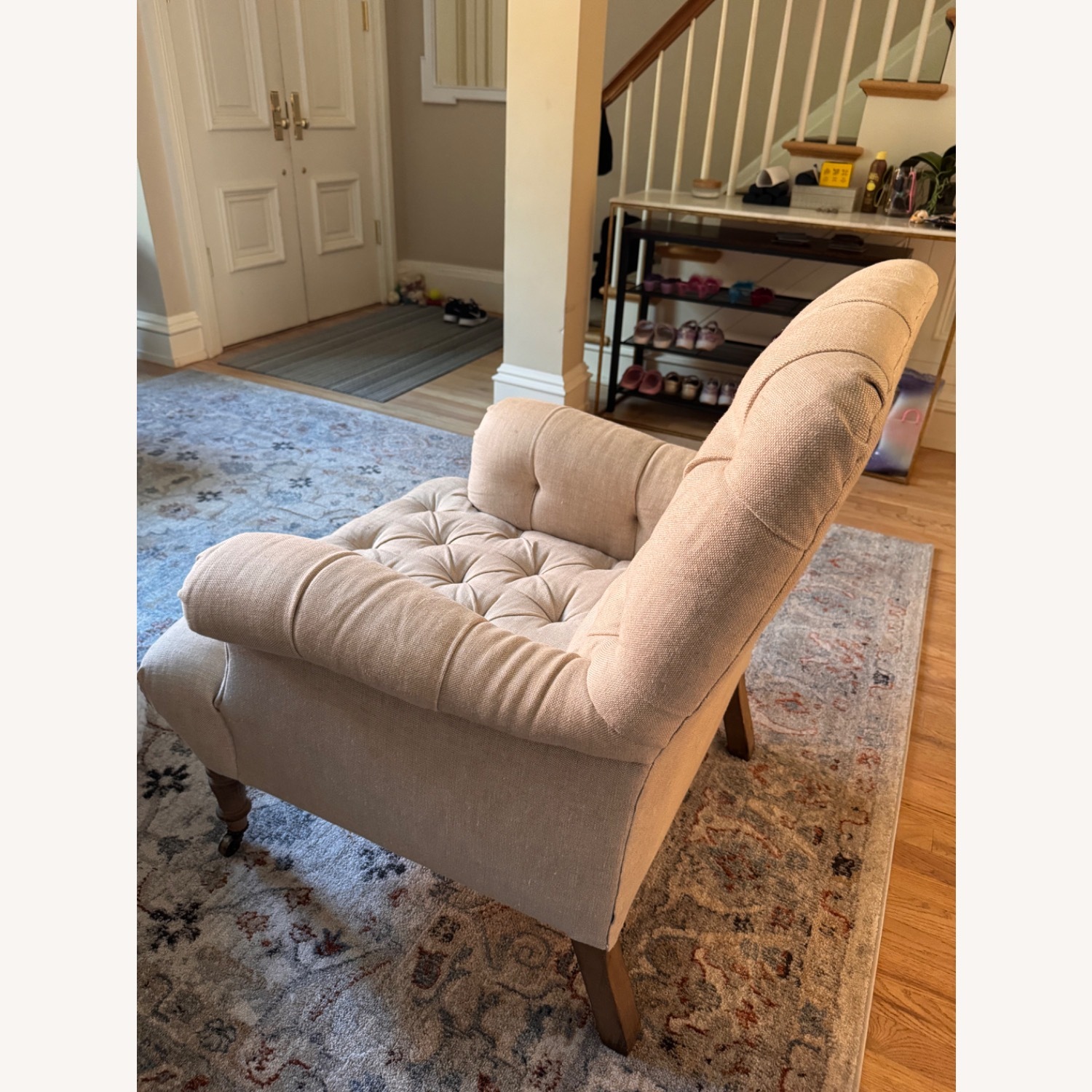 Restoration Hardware Tufted Beige Armchair - image-8