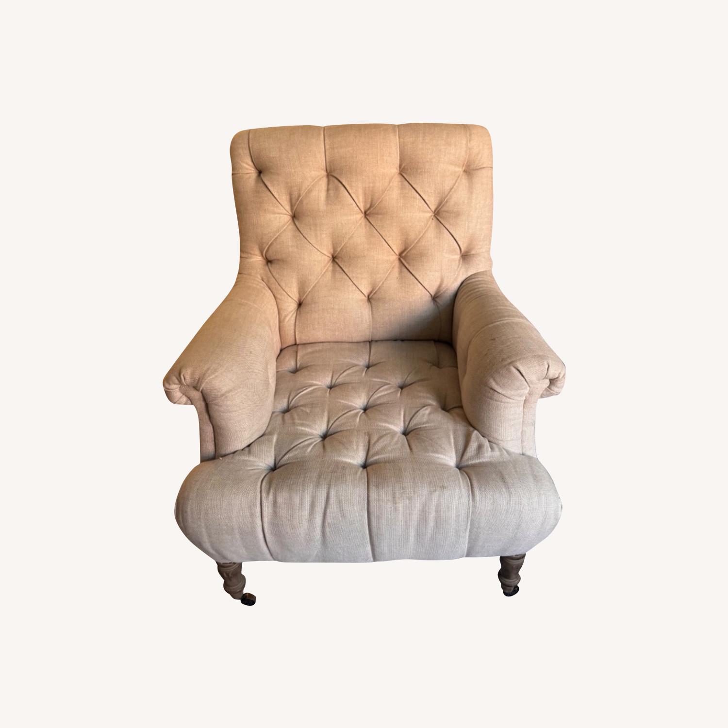 Restoration Hardware Tufted Beige Armchair - image-0