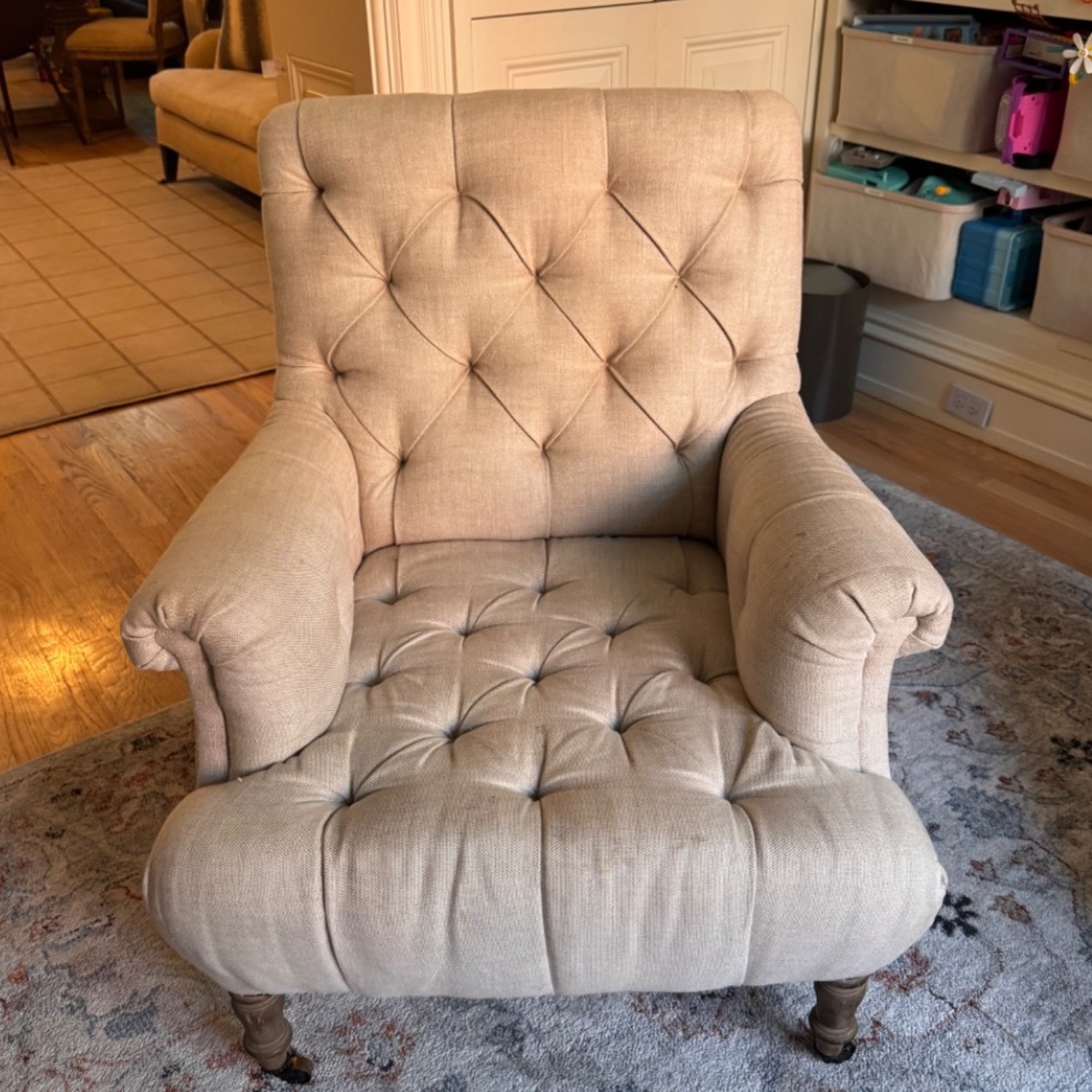 Restoration Hardware Tufted Beige Armchair - image-17