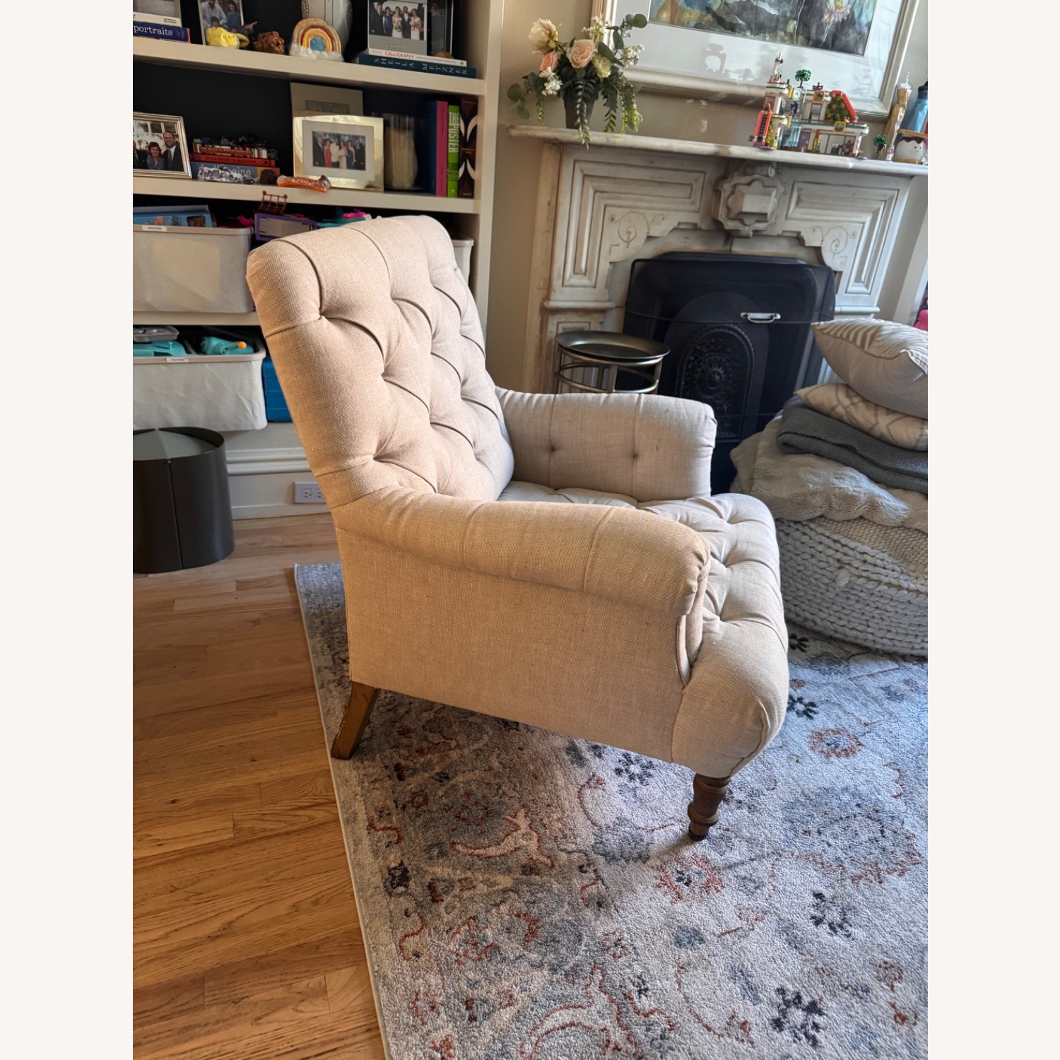 Restoration Hardware Tufted Beige Armchair - image-11