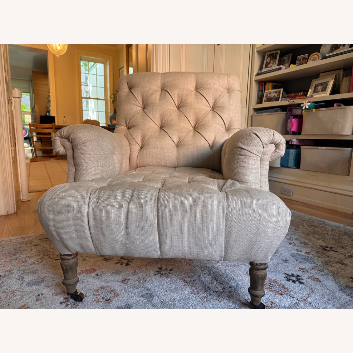 Restoration Hardware Tufted Beige Armchair - image-2