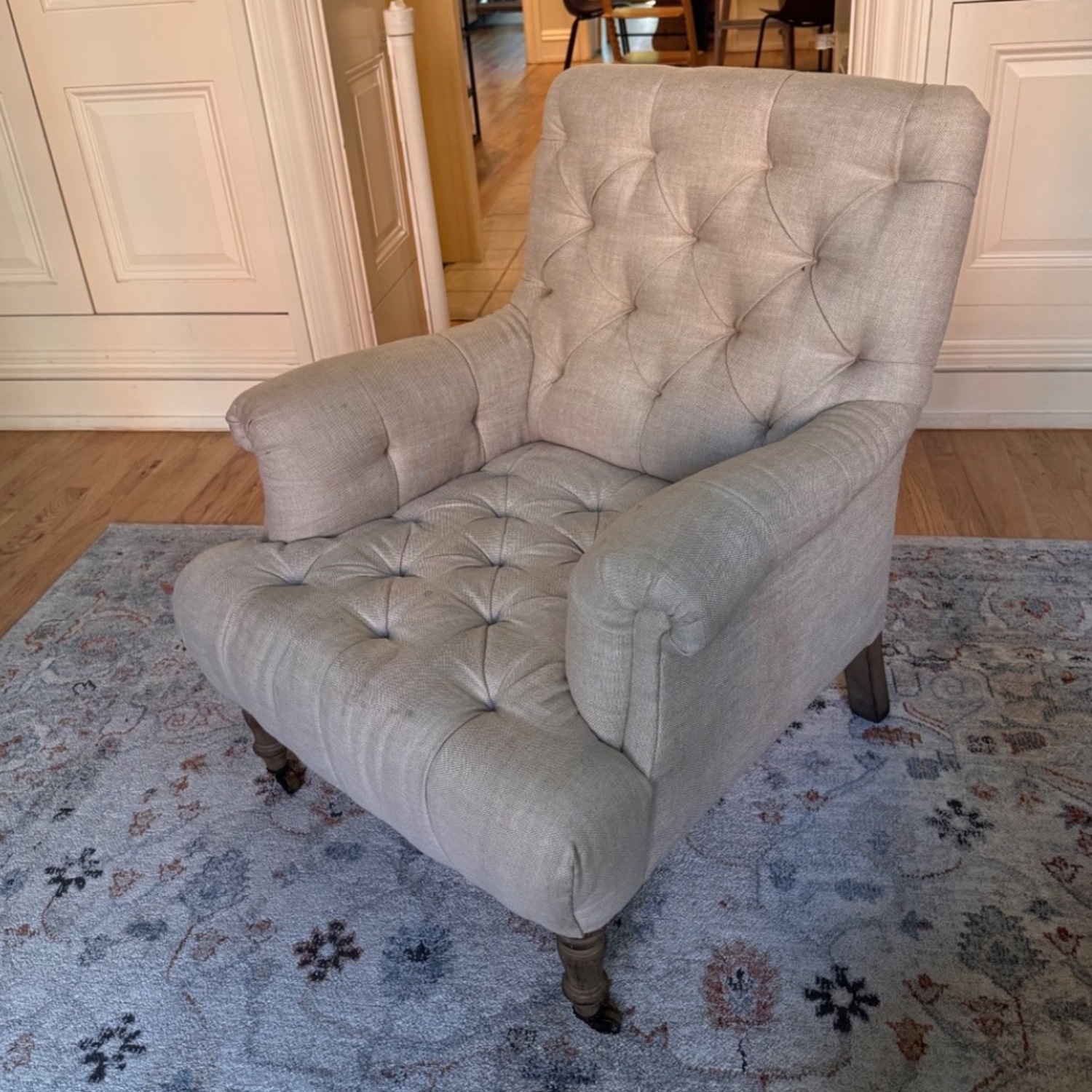 Restoration Hardware Tufted Beige Armchair - image-6