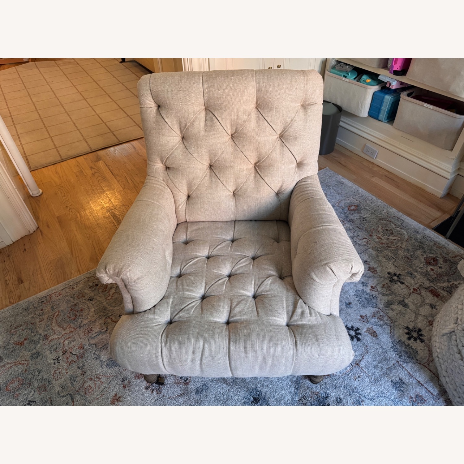 Restoration Hardware Tufted Beige Armchair - image-3