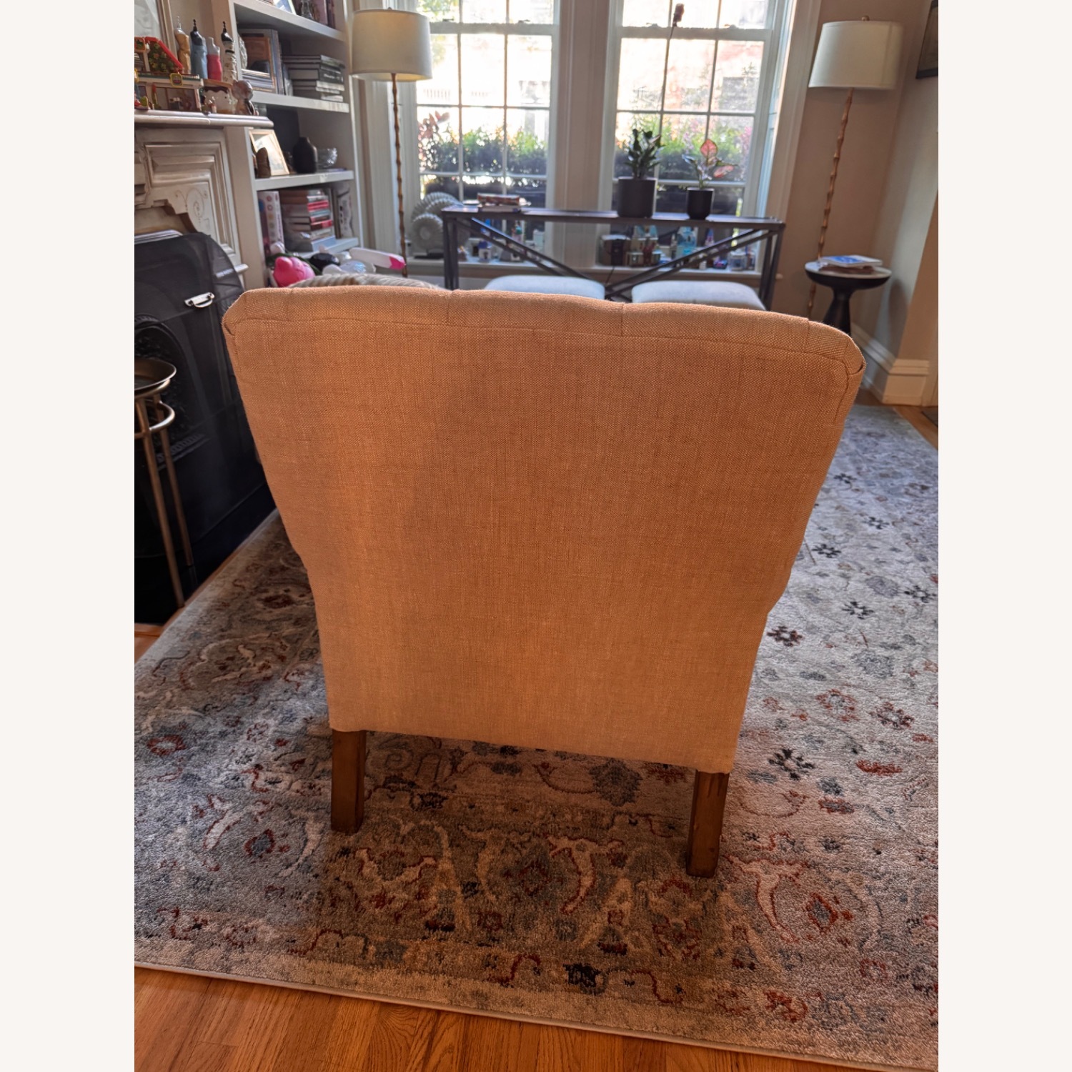 Restoration Hardware Tufted Beige Armchair - image-9