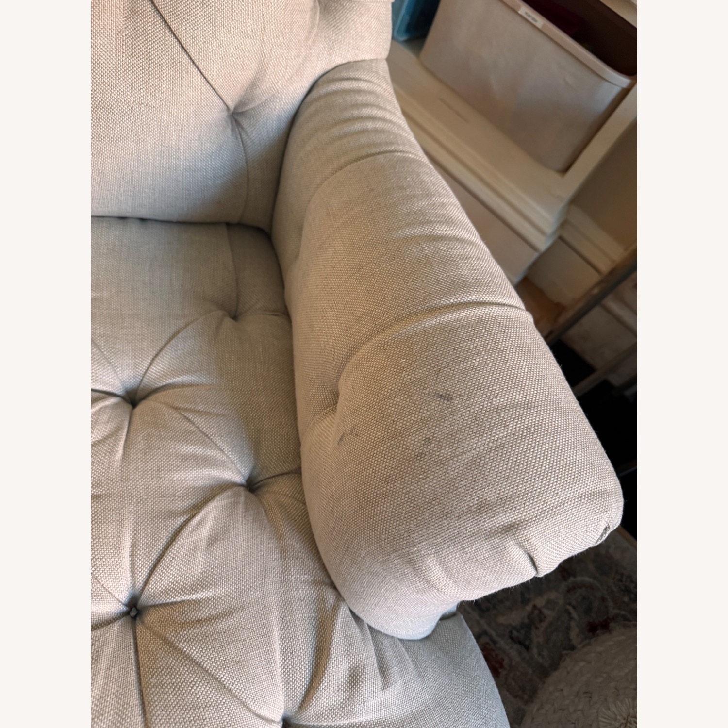 Restoration Hardware Tufted Beige Armchair - image-12