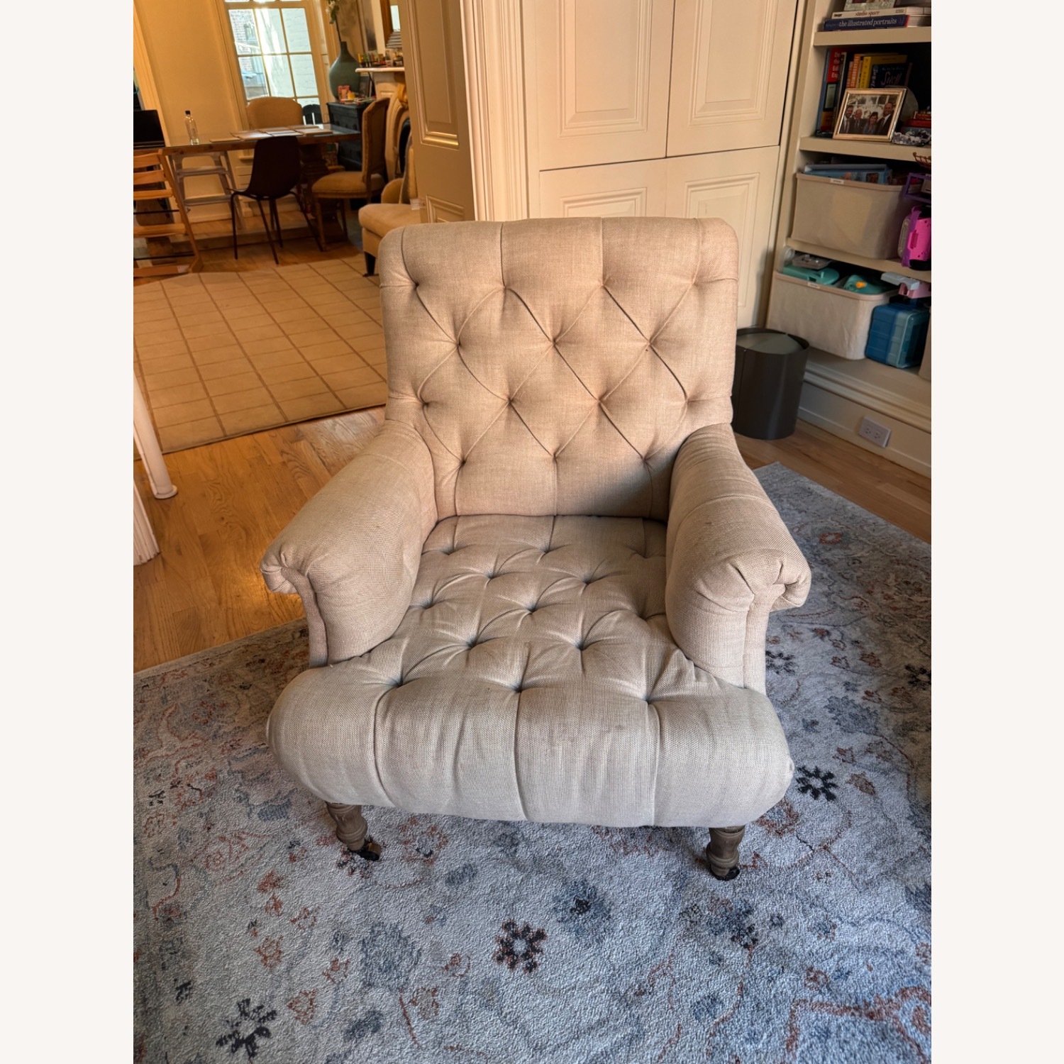 Restoration Hardware Tufted Beige Armchair - image-7