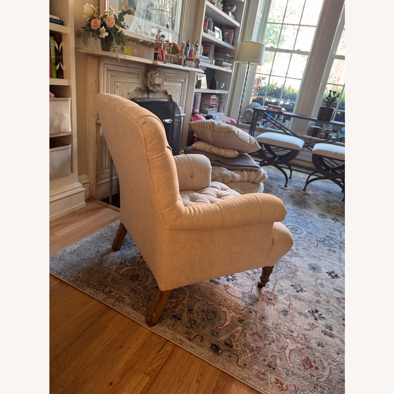 Restoration Hardware Tufted Beige Armchair - image-10