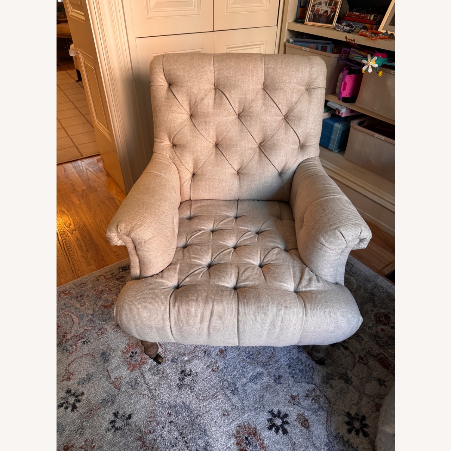 Restoration Hardware Tufted Beige Armchair - image-16