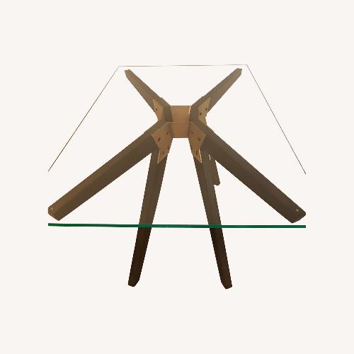 Used Dining Table Glass Top W Dark Brown Solid Oak base for sale on AptDeco