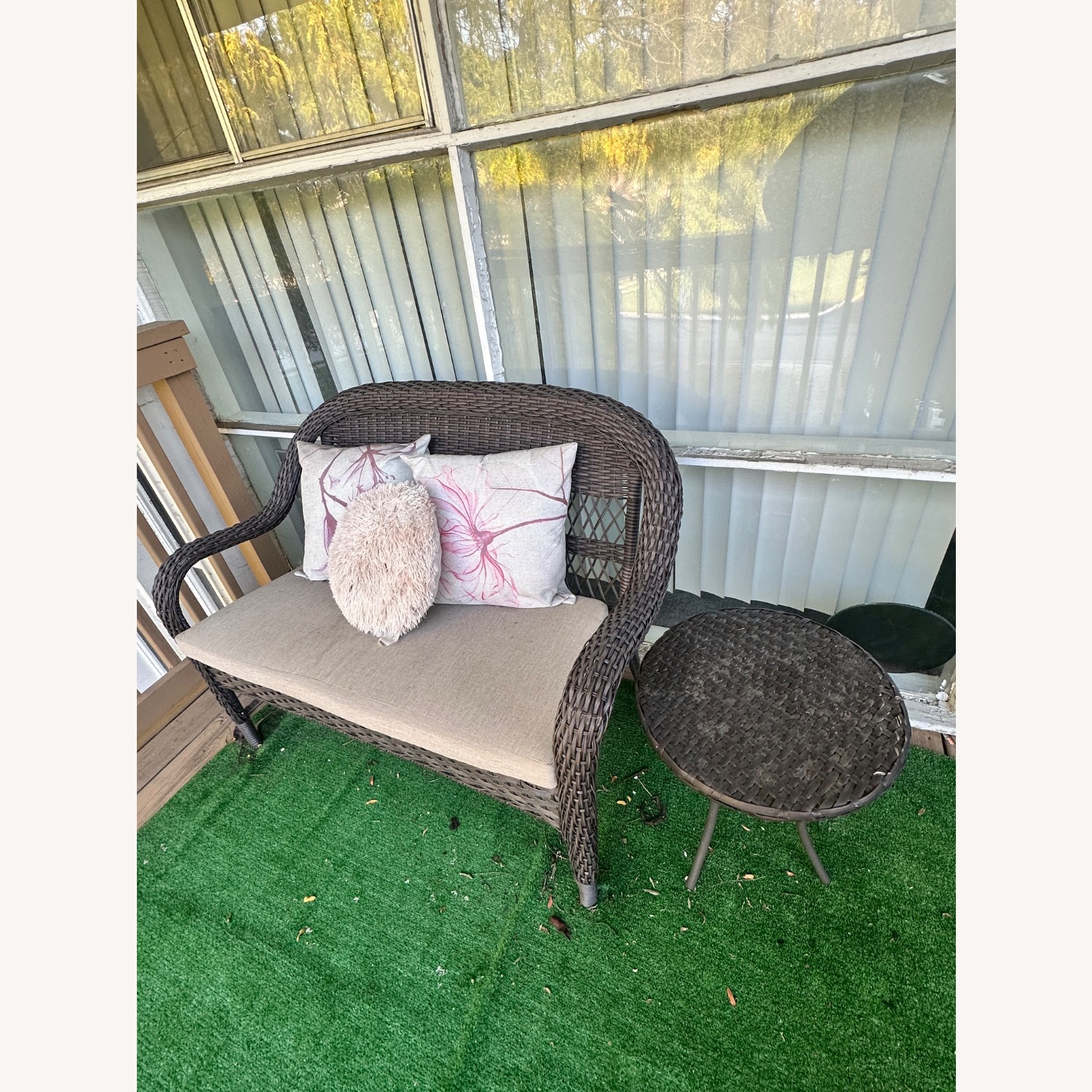 Mix and Match Brown Wicker Outdoor Patio Loveseat with Beige Cushions - image-2