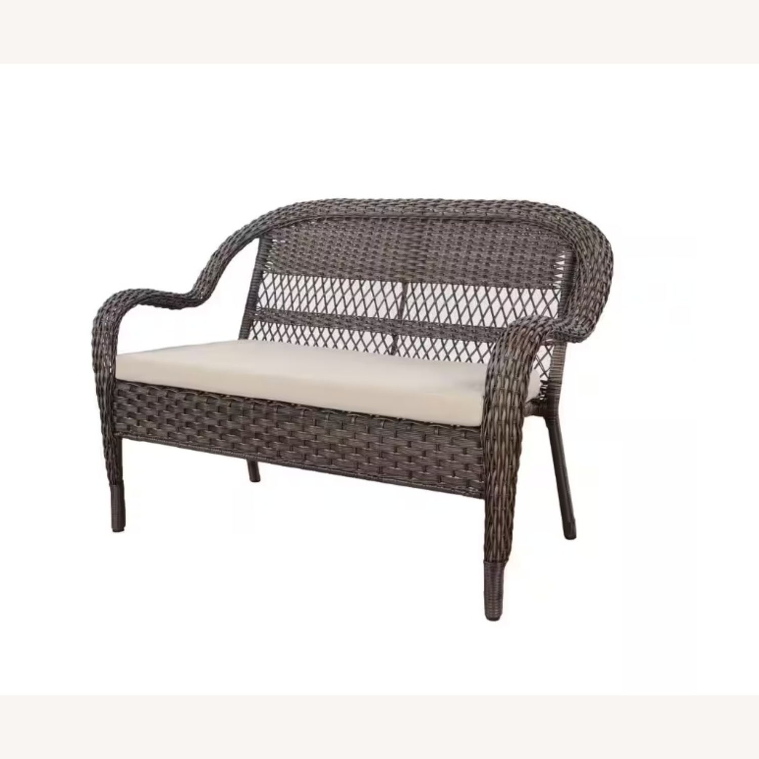 Mix and Match Brown Wicker Outdoor Patio Loveseat with Beige Cushions - image-4