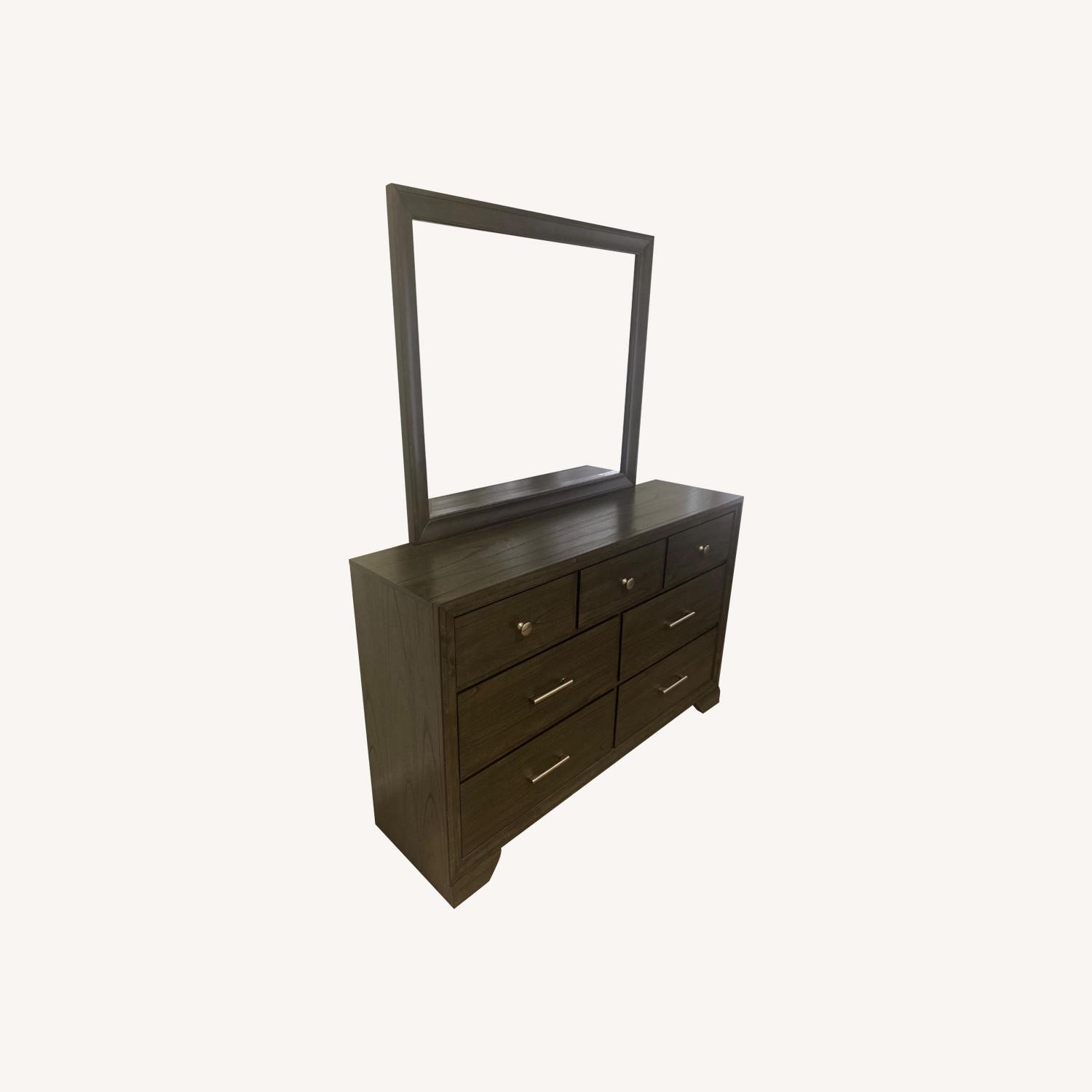 Dark Gray Wood Dresser with Mirror - image-0