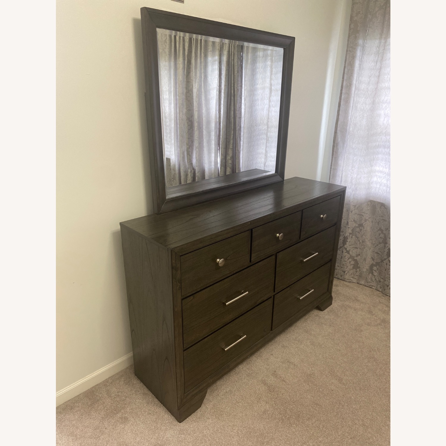 Dark Gray Wood Dresser with Mirror - image-1