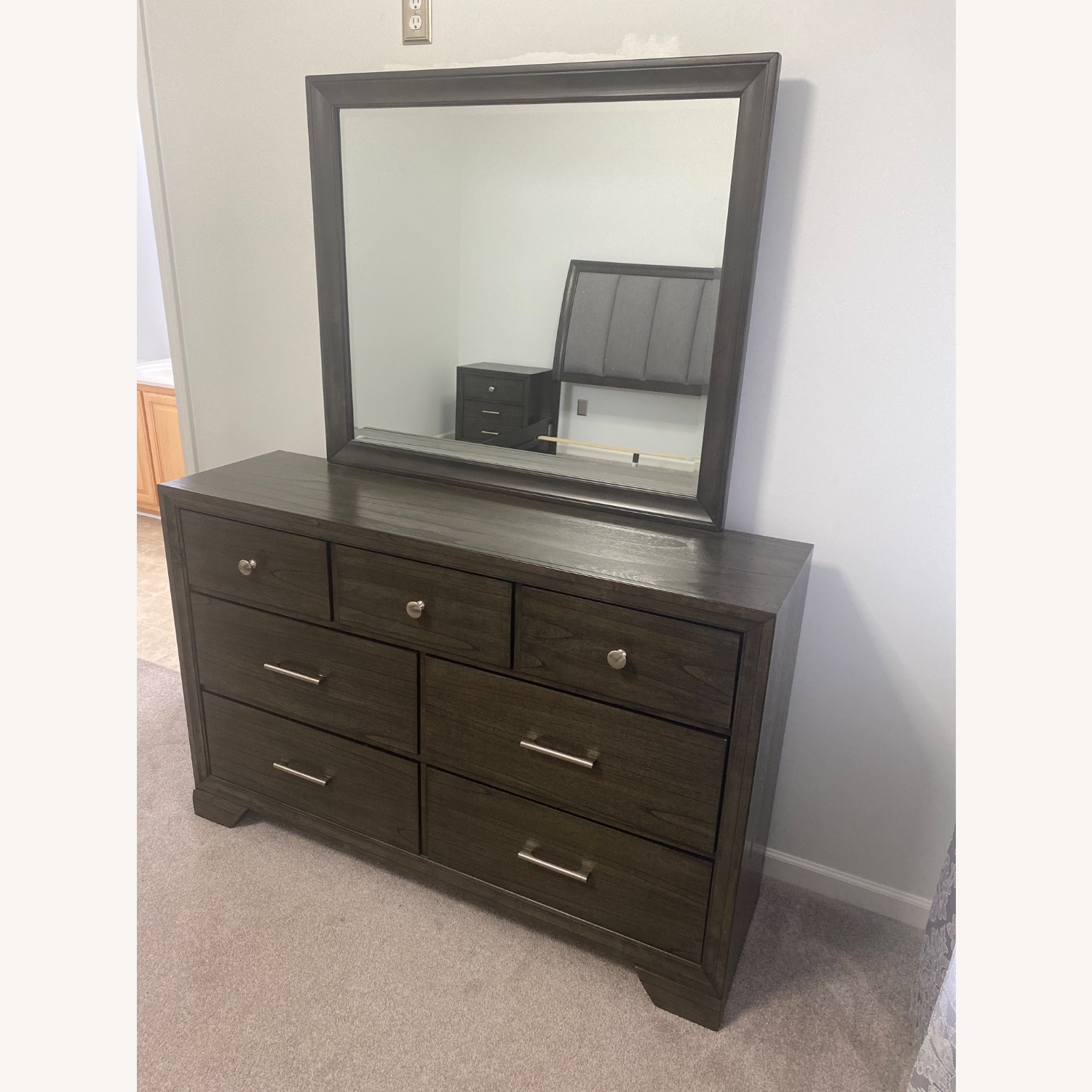 Dark Gray Wood Dresser with Mirror - image-2