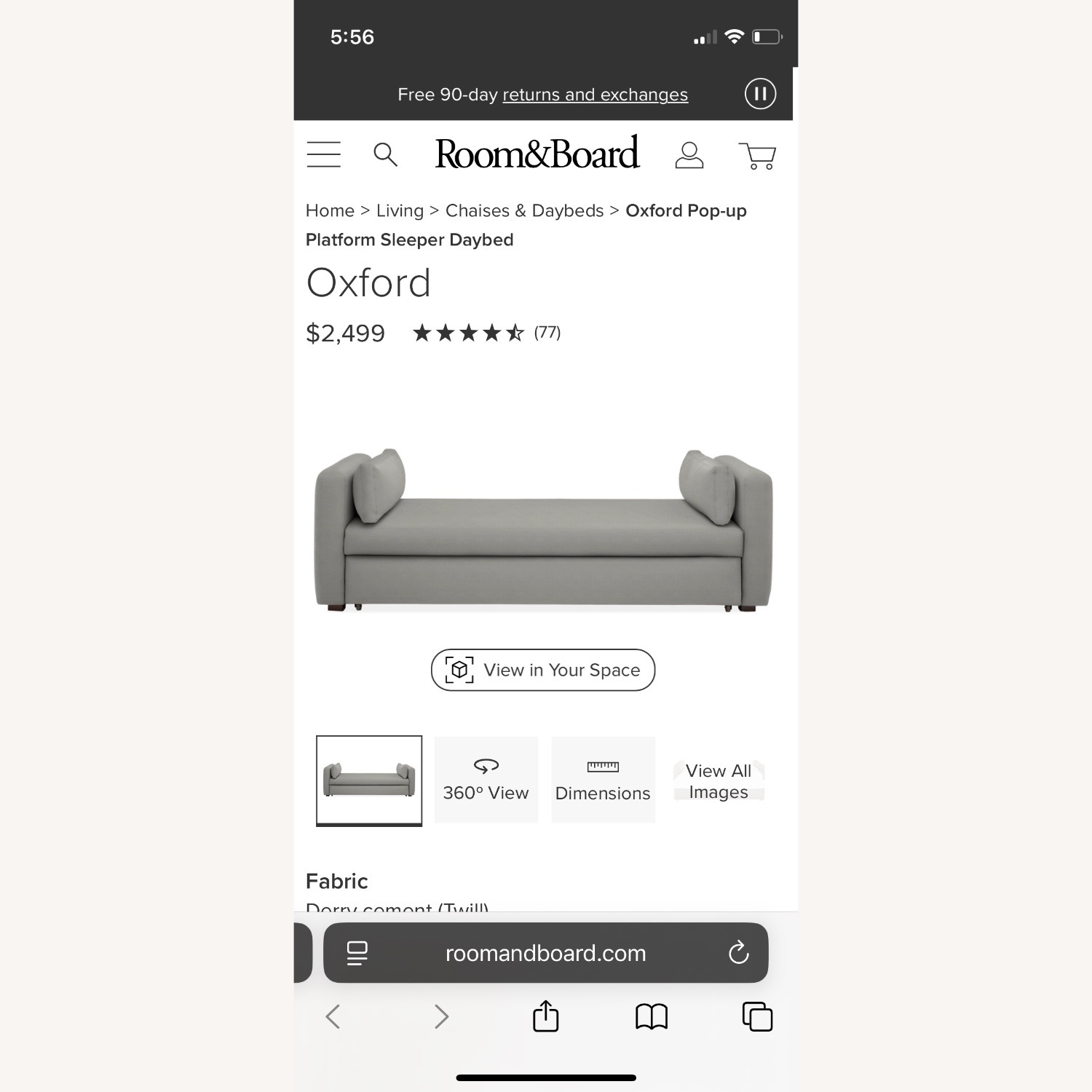Room & Board Oxford Daybed Light Gray Fabric  - image-11
