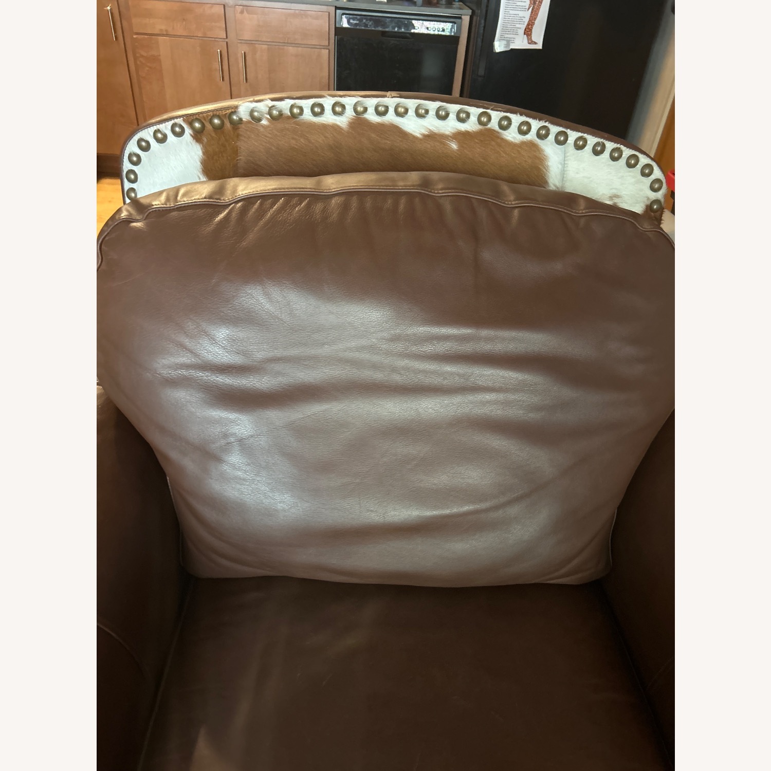  Brown Leather Armchair with Cow Fur Accents - image-4