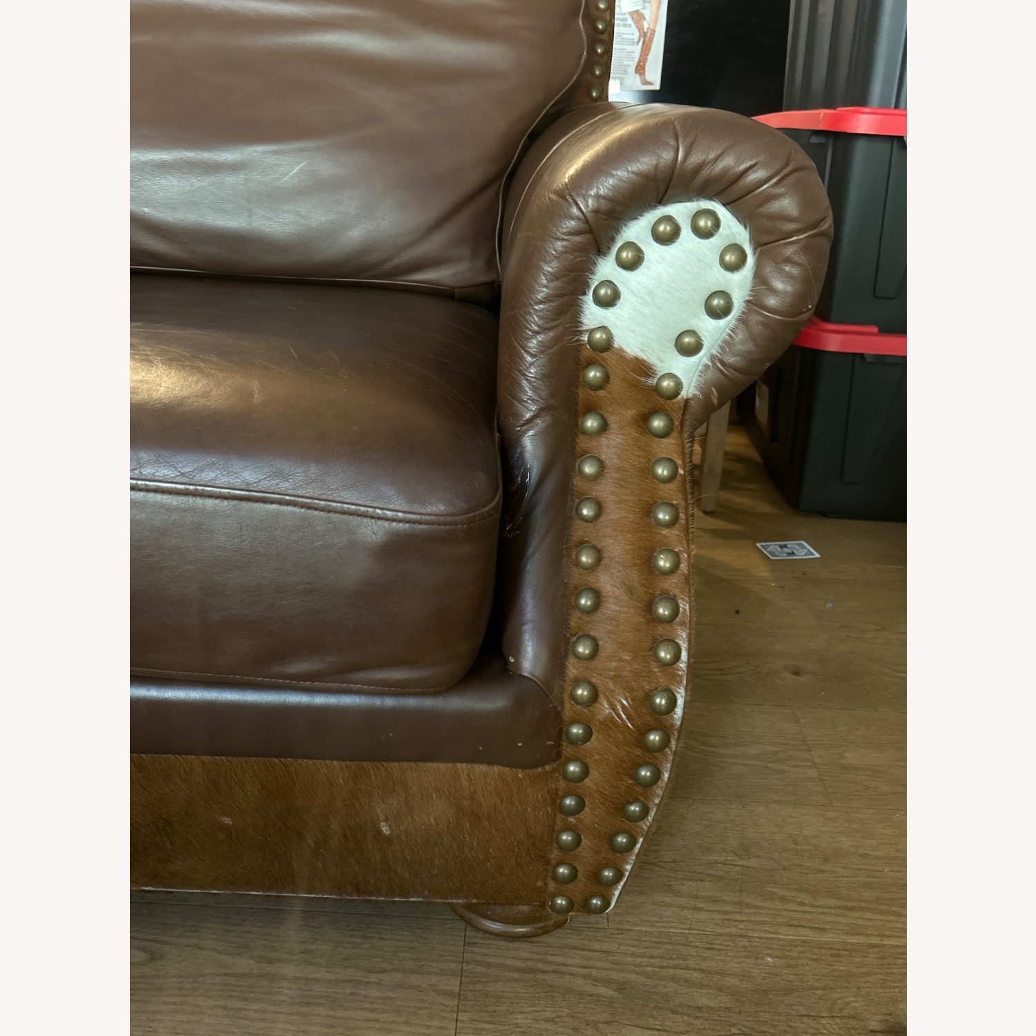  Brown Leather Armchair with Cow Fur Accents - image-3