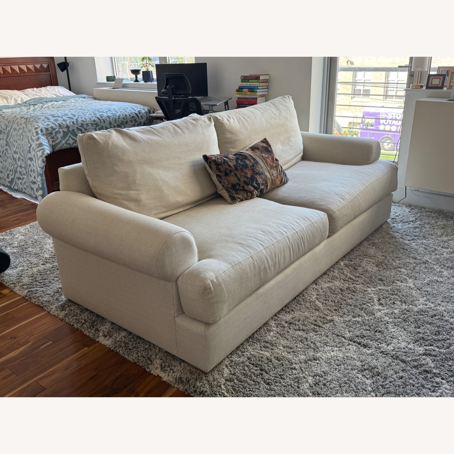 Pottery Barn Canyon Roll Arm Light Brown Fabric 3+ Seater Sofa - image-3