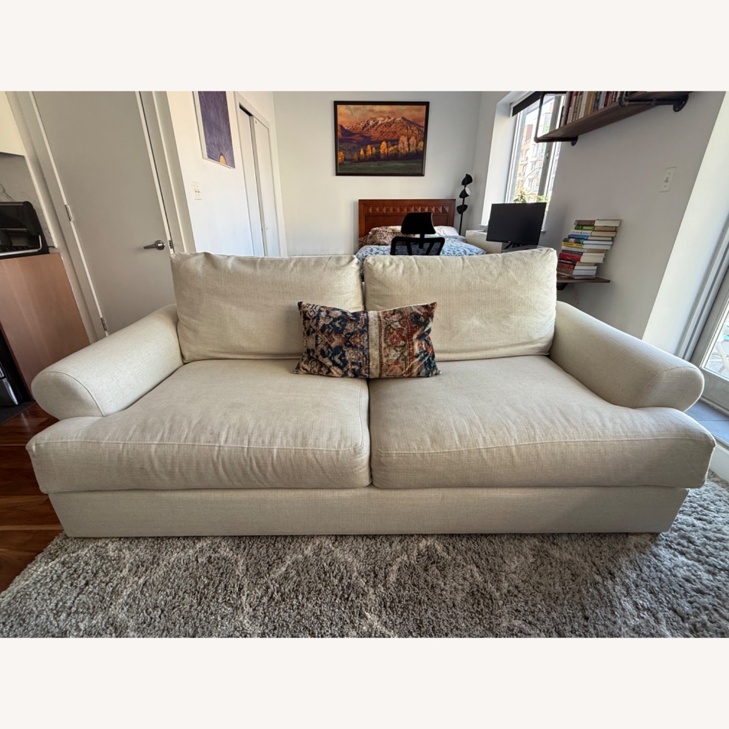 Pottery Barn Canyon Roll Arm Light Brown Fabric 3+ Seater Sofa - image-1