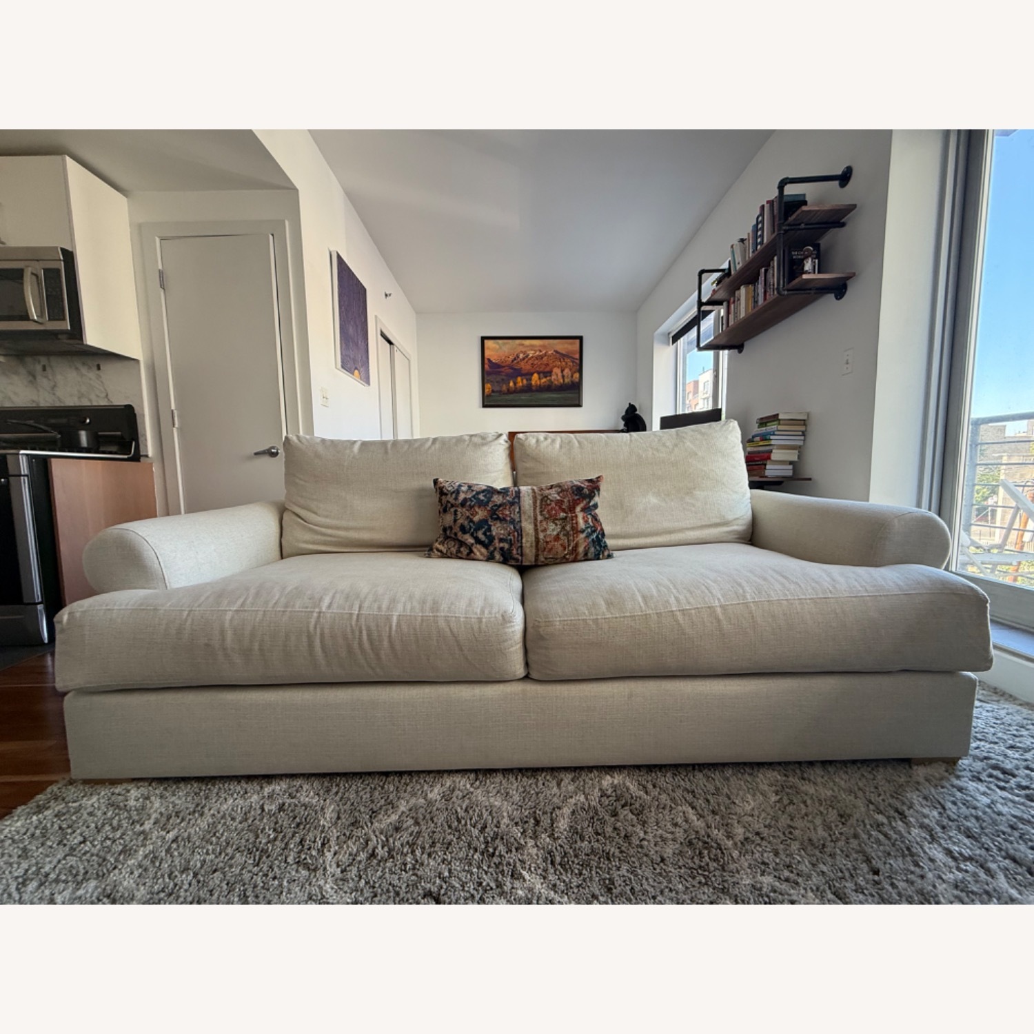 Pottery Barn Canyon Roll Arm Light Brown Fabric 3+ Seater Sofa - image-4