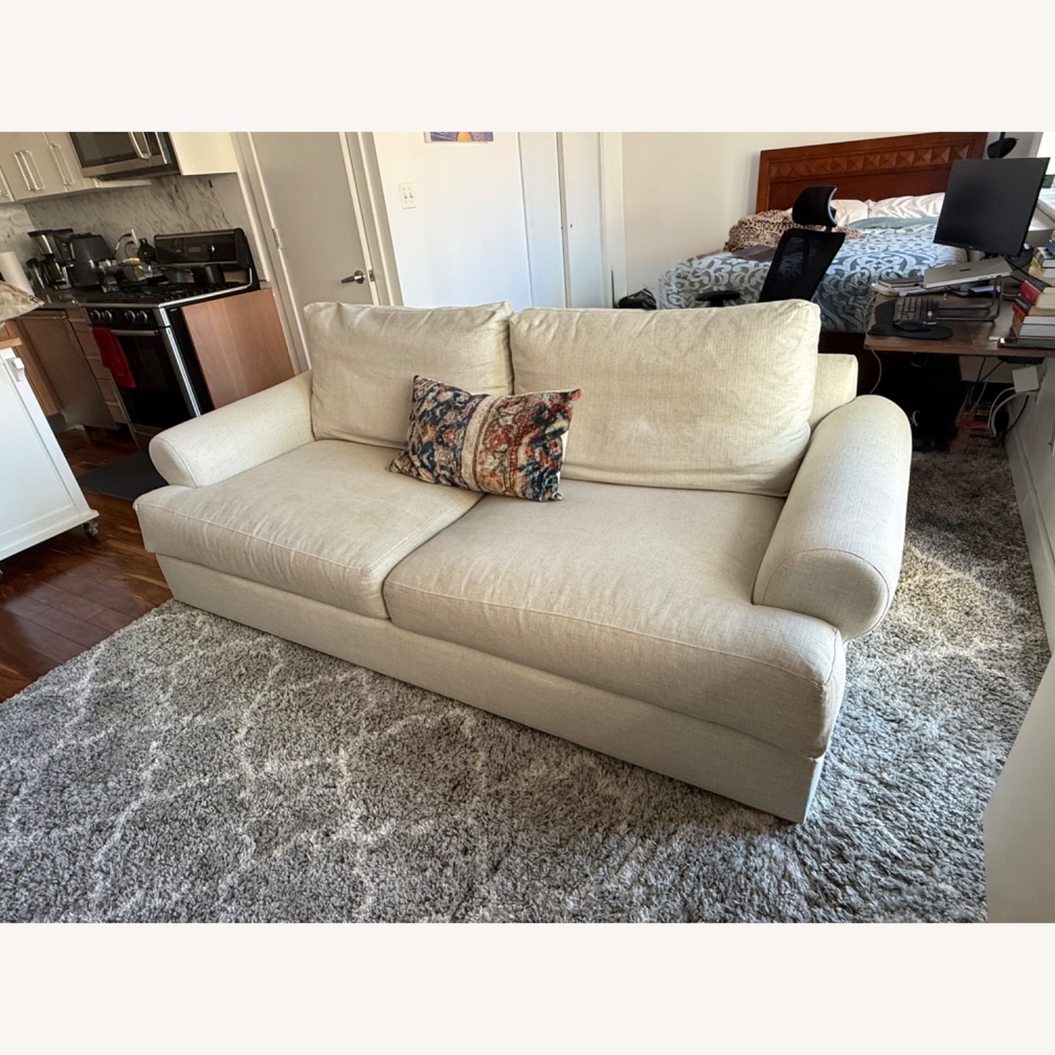 Pottery Barn Canyon Roll Arm Light Brown Fabric 3+ Seater Sofa - image-5