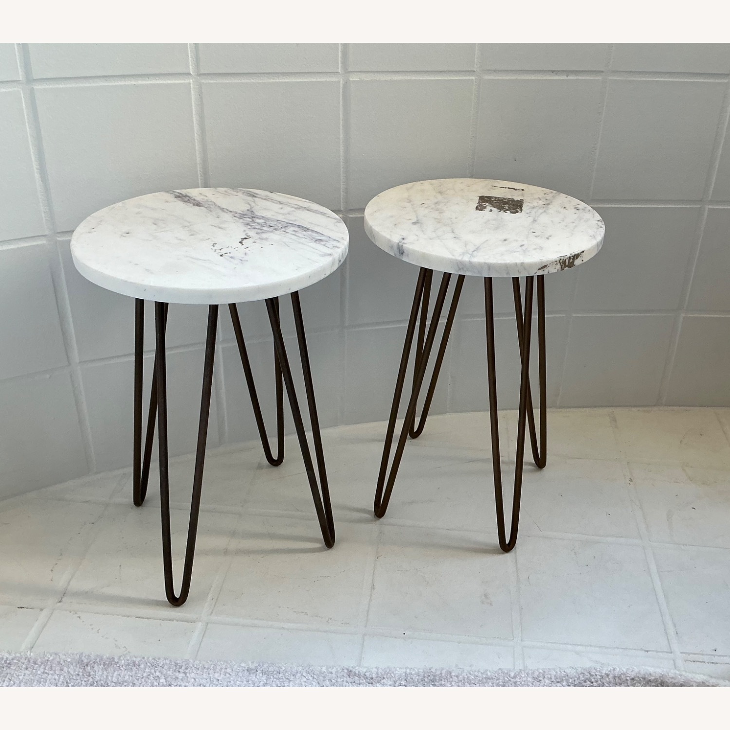 White Marble and Brushed Gold Tables - image-1