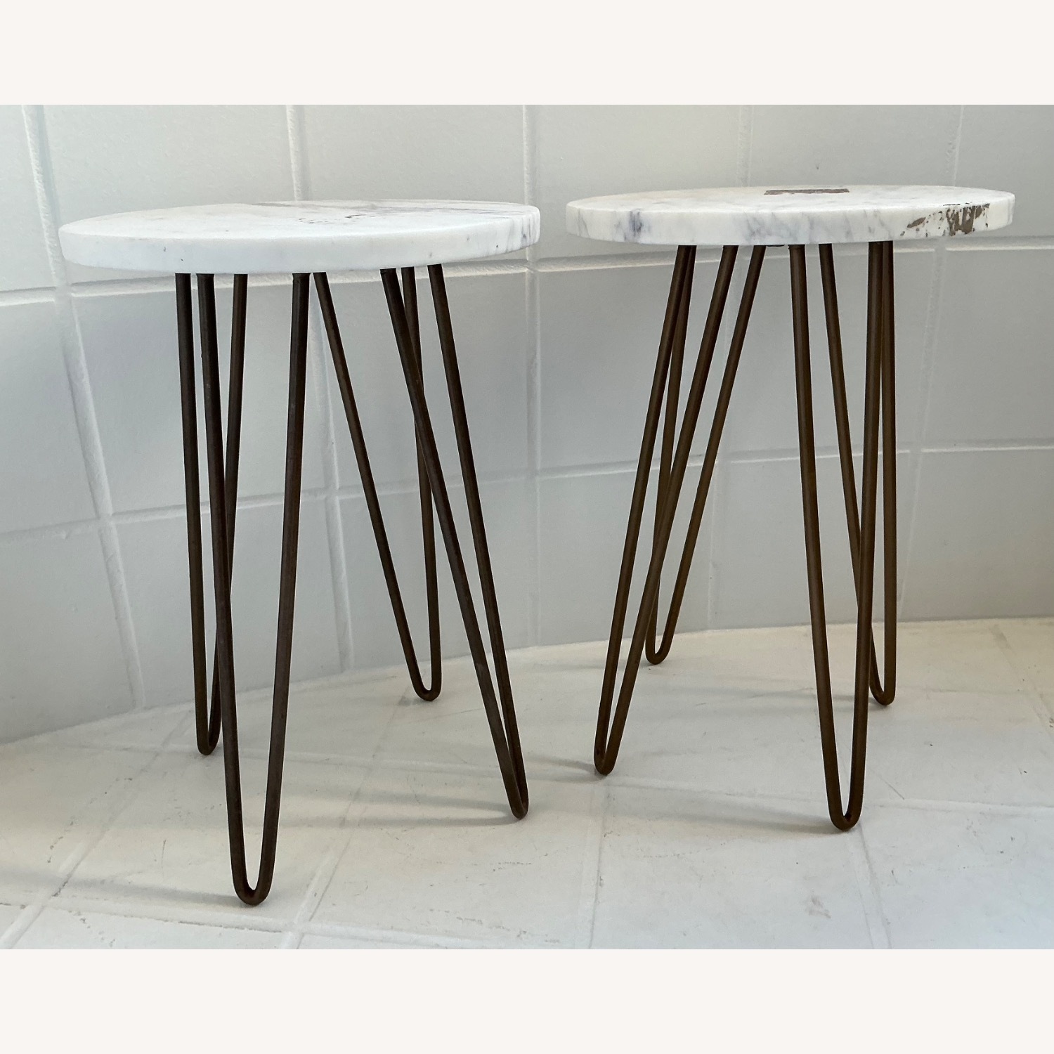 White Marble and Brushed Gold Tables - image-4