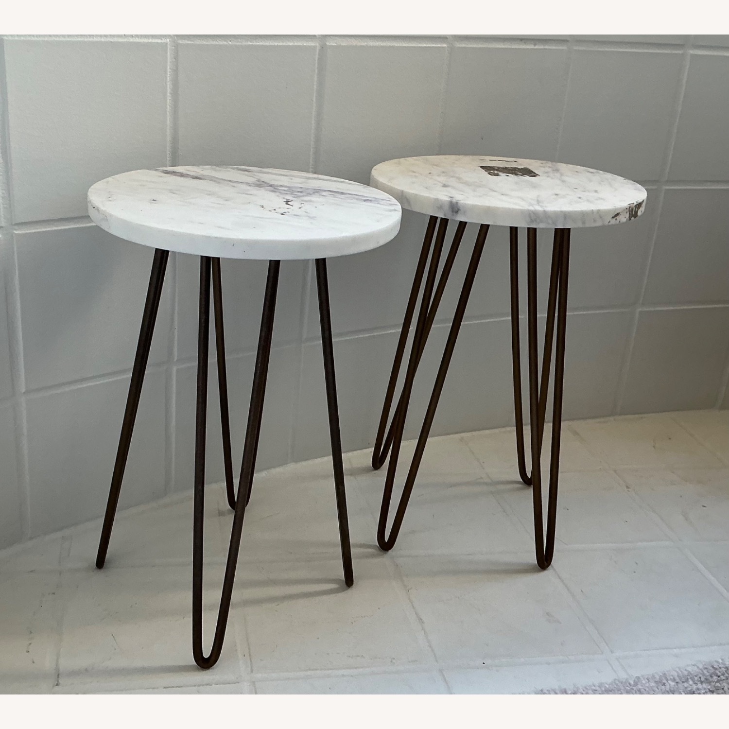 White Marble and Brushed Gold Tables - image-3