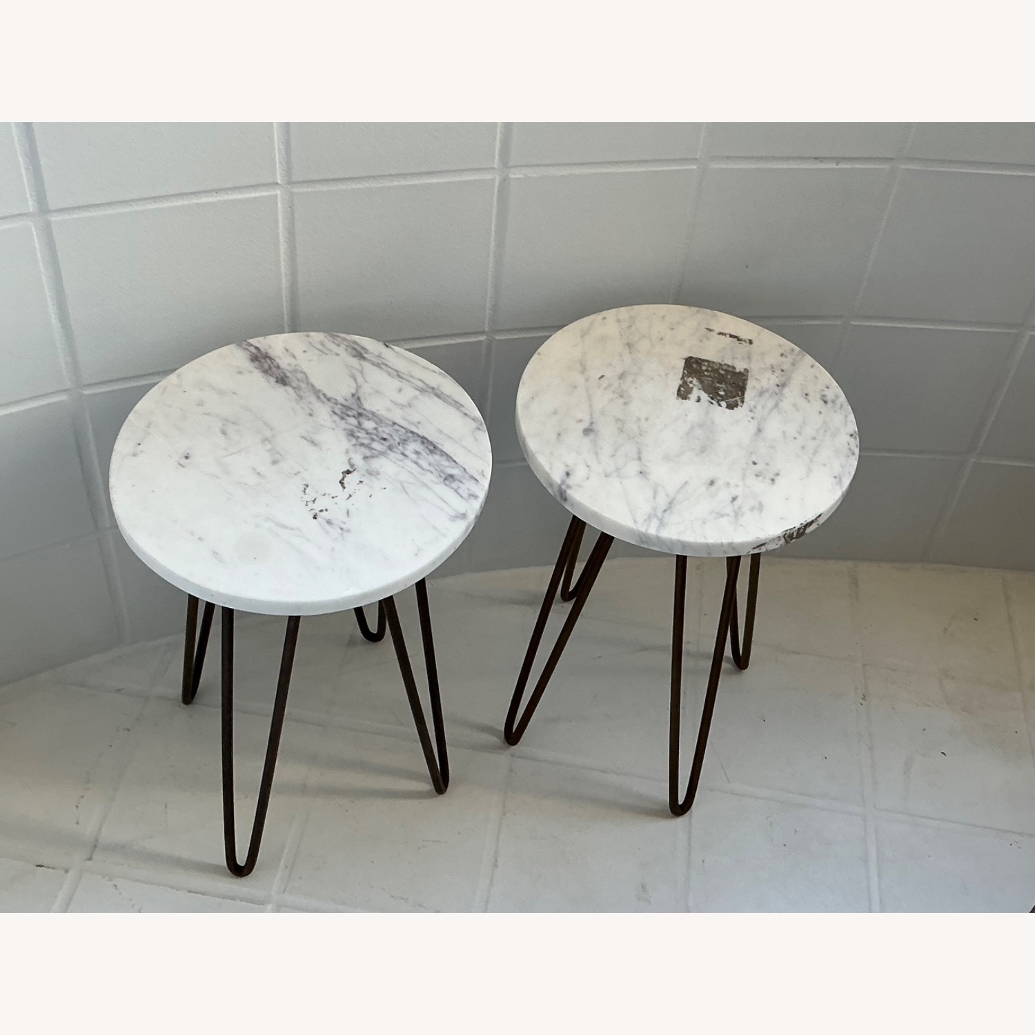 White Marble and Brushed Gold Tables - image-2