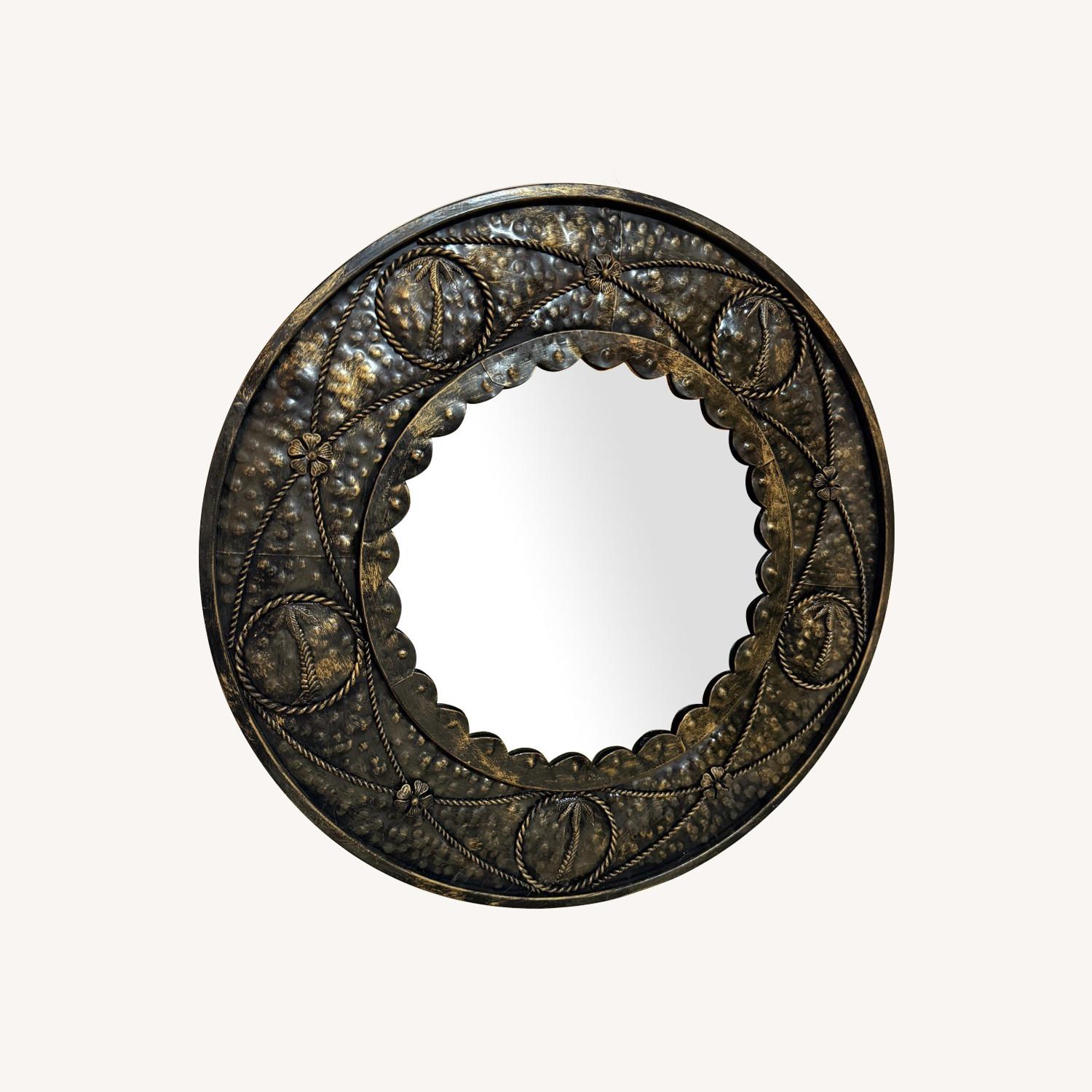 Vintage Round Palm Tree Mirror Hammered Metal - image-0