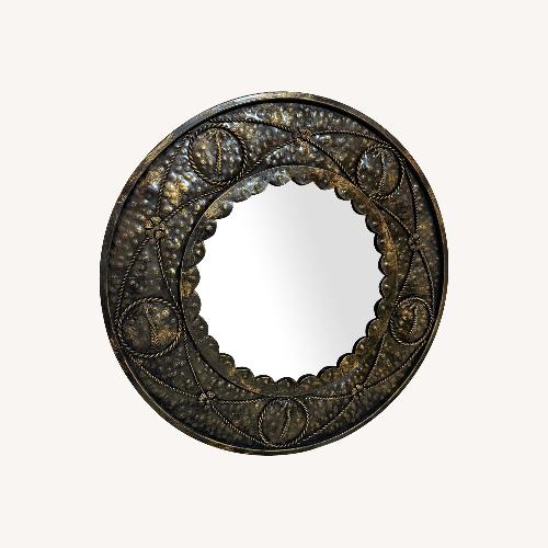 Used Vintage Round Palm Tree Mirror Hammered Metal for sale on AptDeco