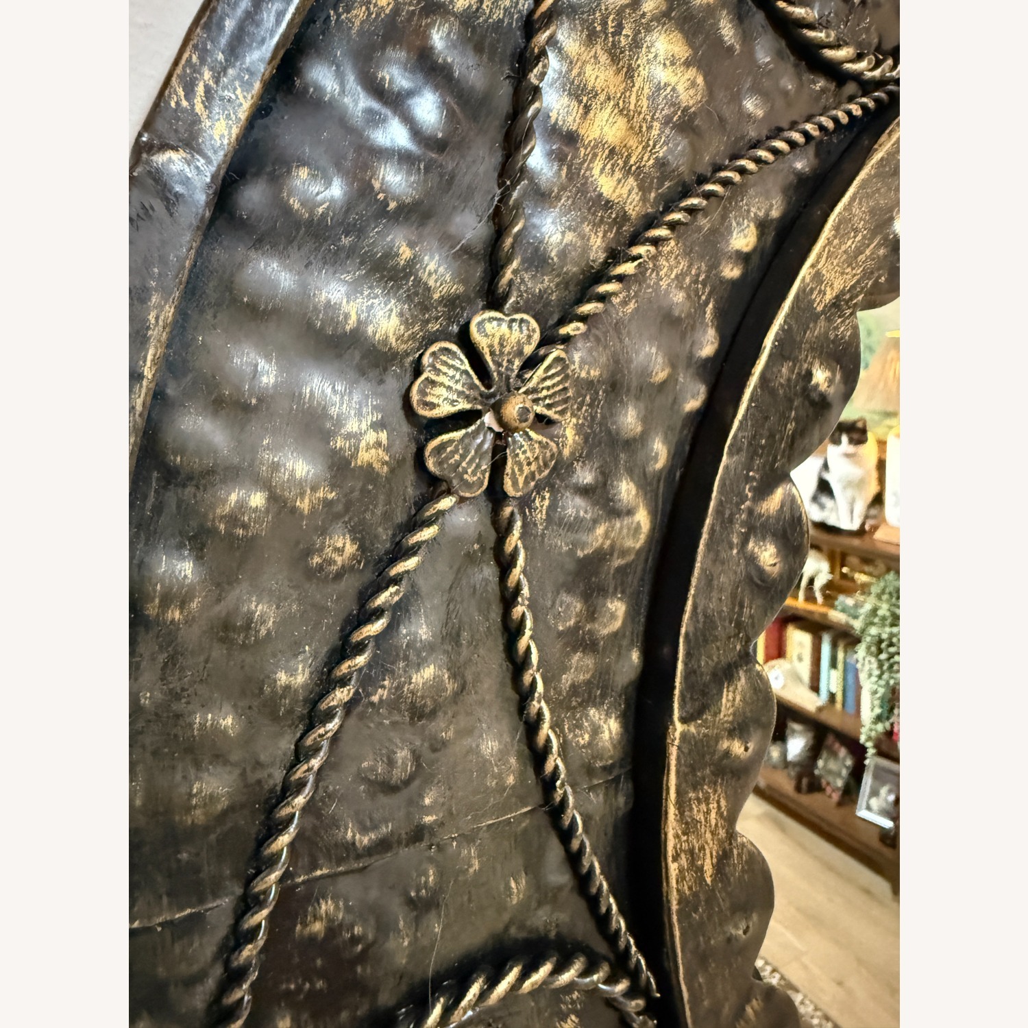 Vintage Round Palm Tree Mirror Hammered Metal - image-6